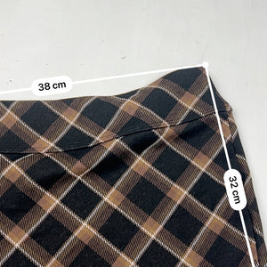 Brown check print office mini skirt (S)