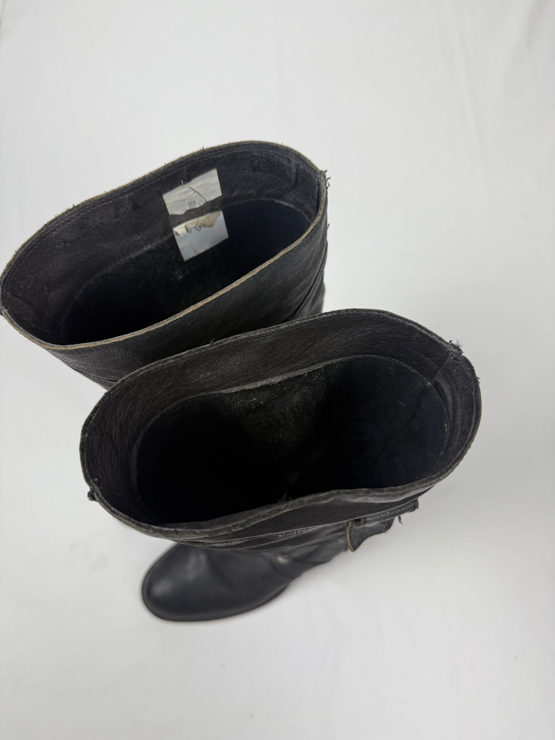 Black real leather buckle belt knee high boots (37)