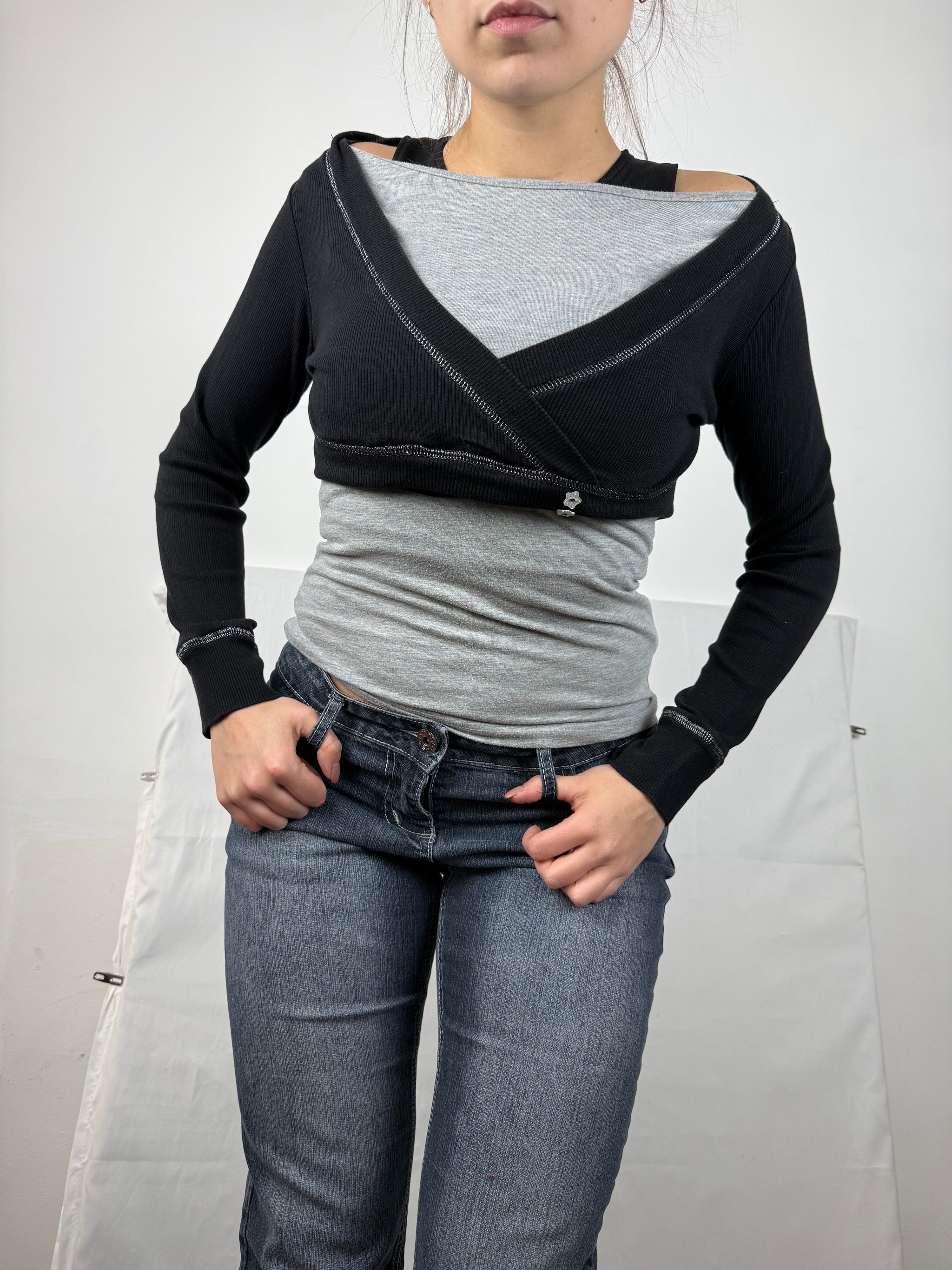 Grey 2 in 1 bolero long sleeves top (S)