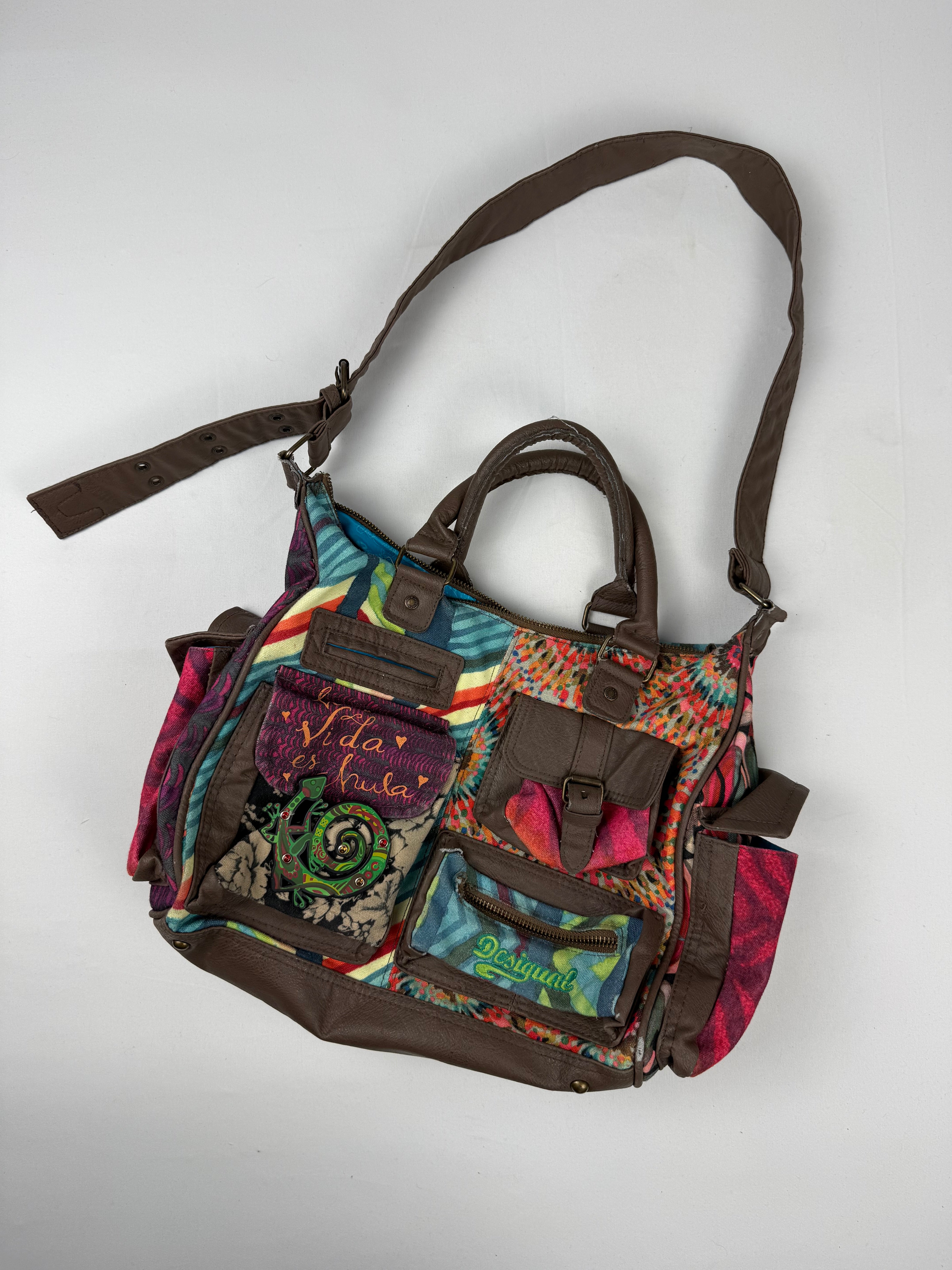 Brown graphic besace handbag (32x26cm)