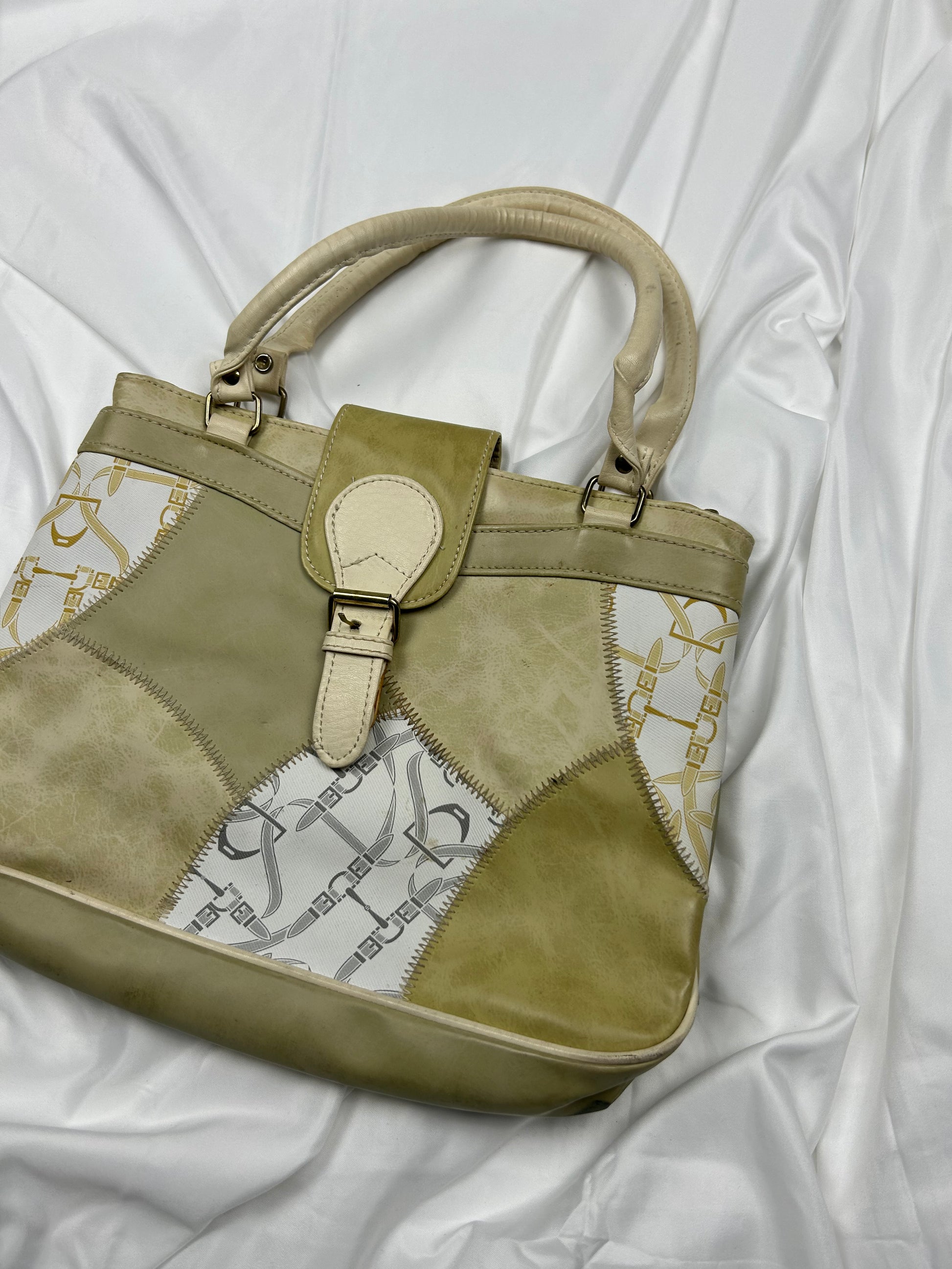 Cream buckle belt handbag