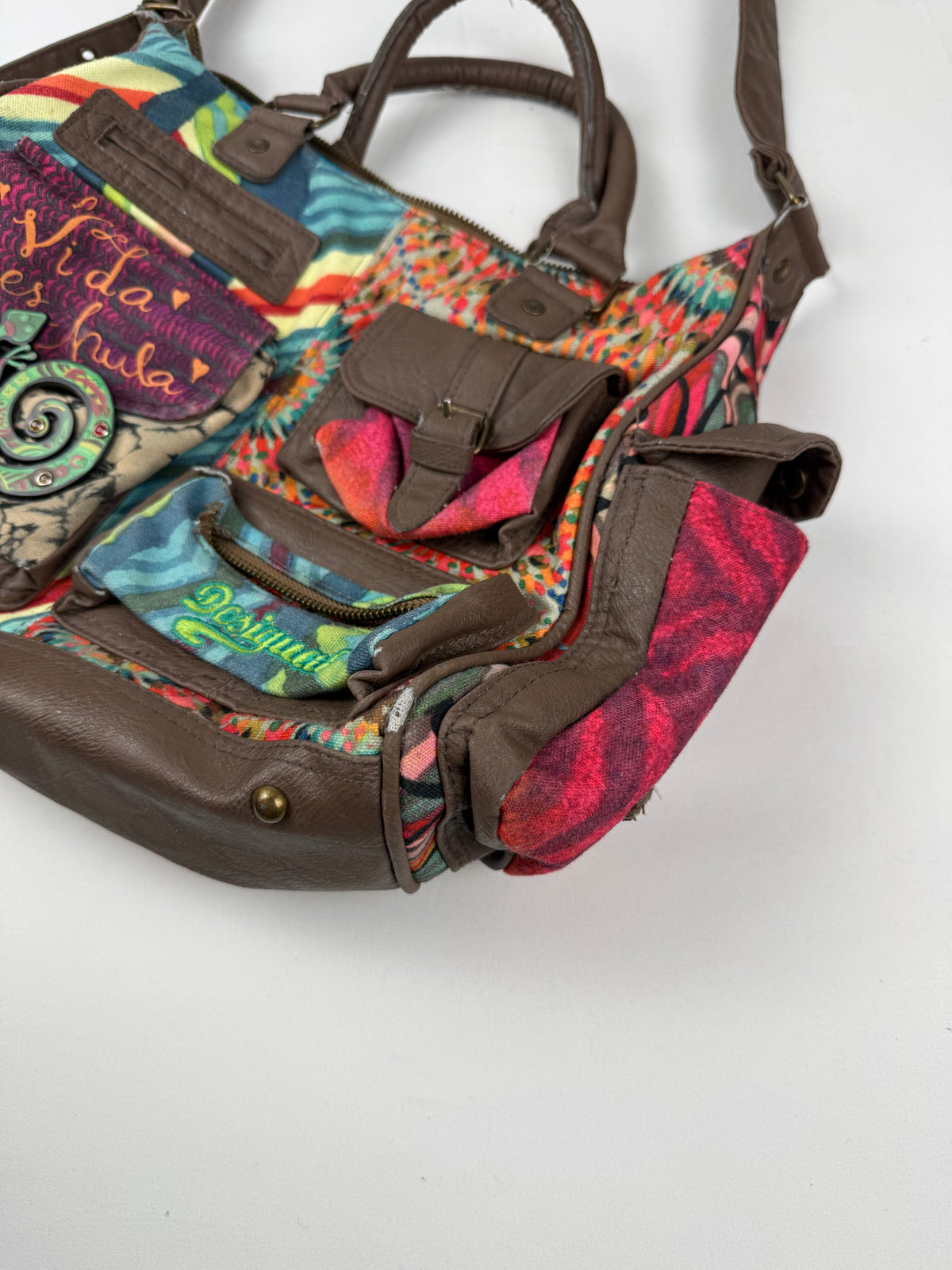 Brown graphic besace handbag (32x26cm)
