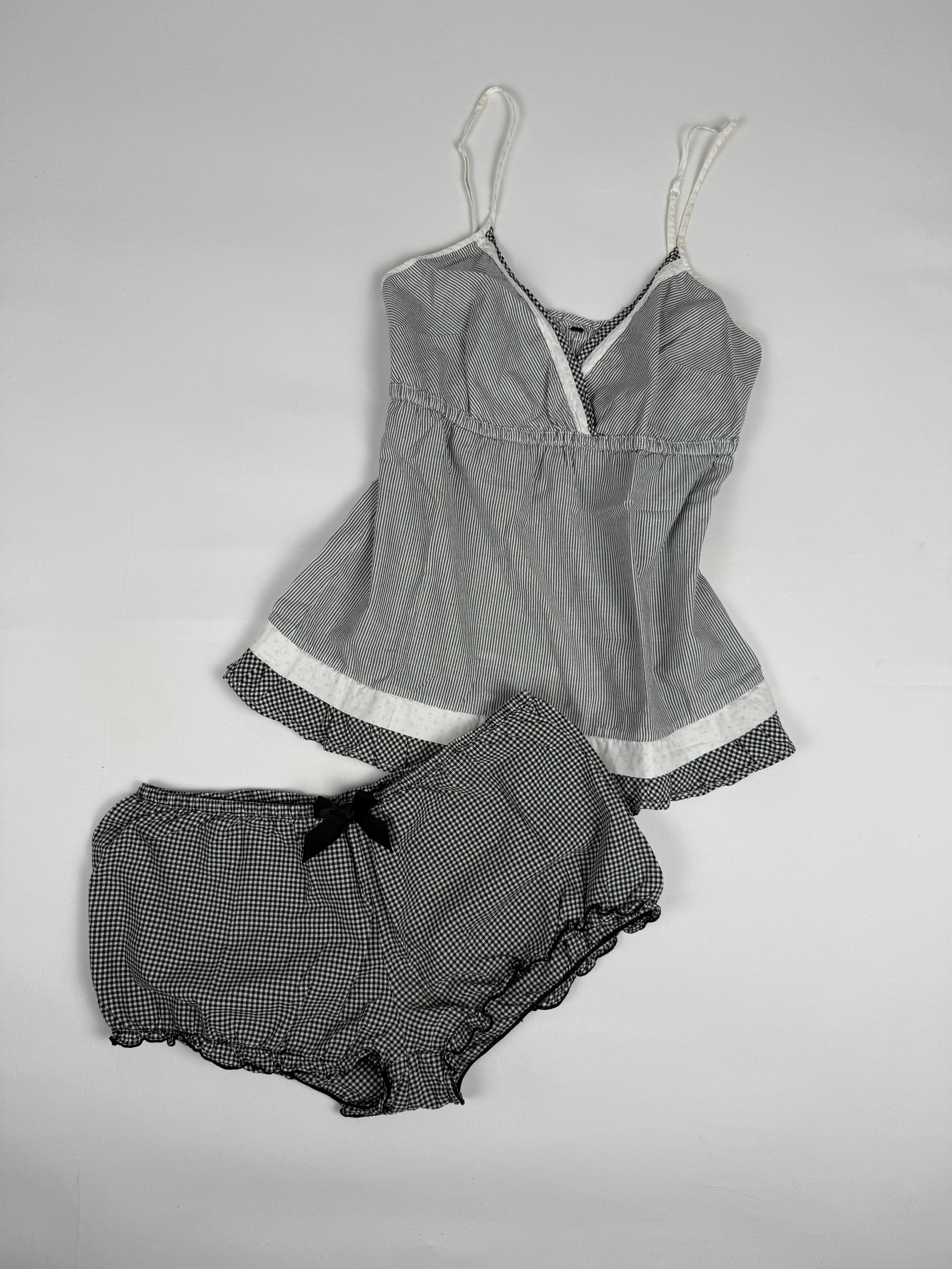 Grey check print mini short + top set (S)