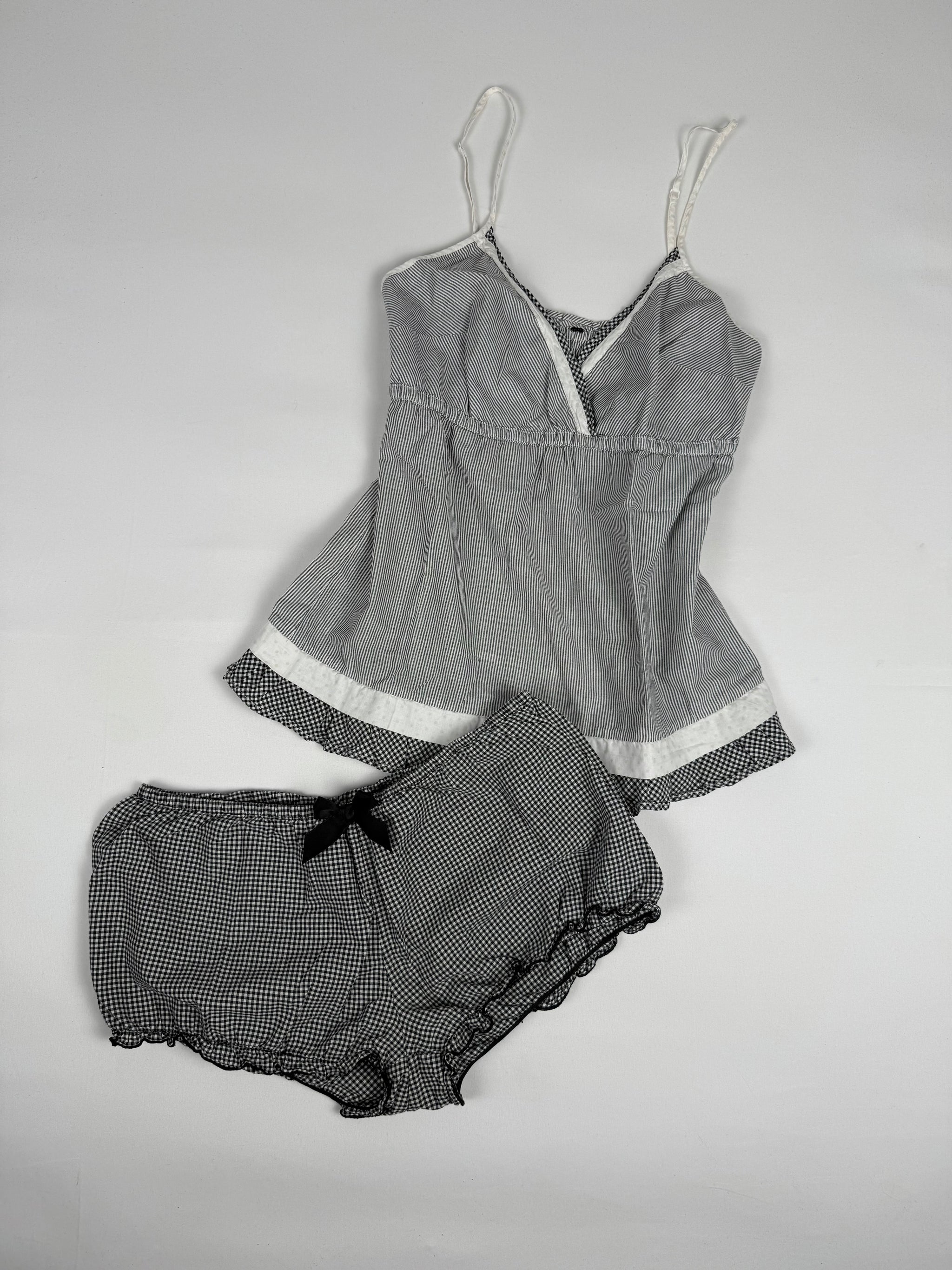 Grey check print mini short + top set (S)