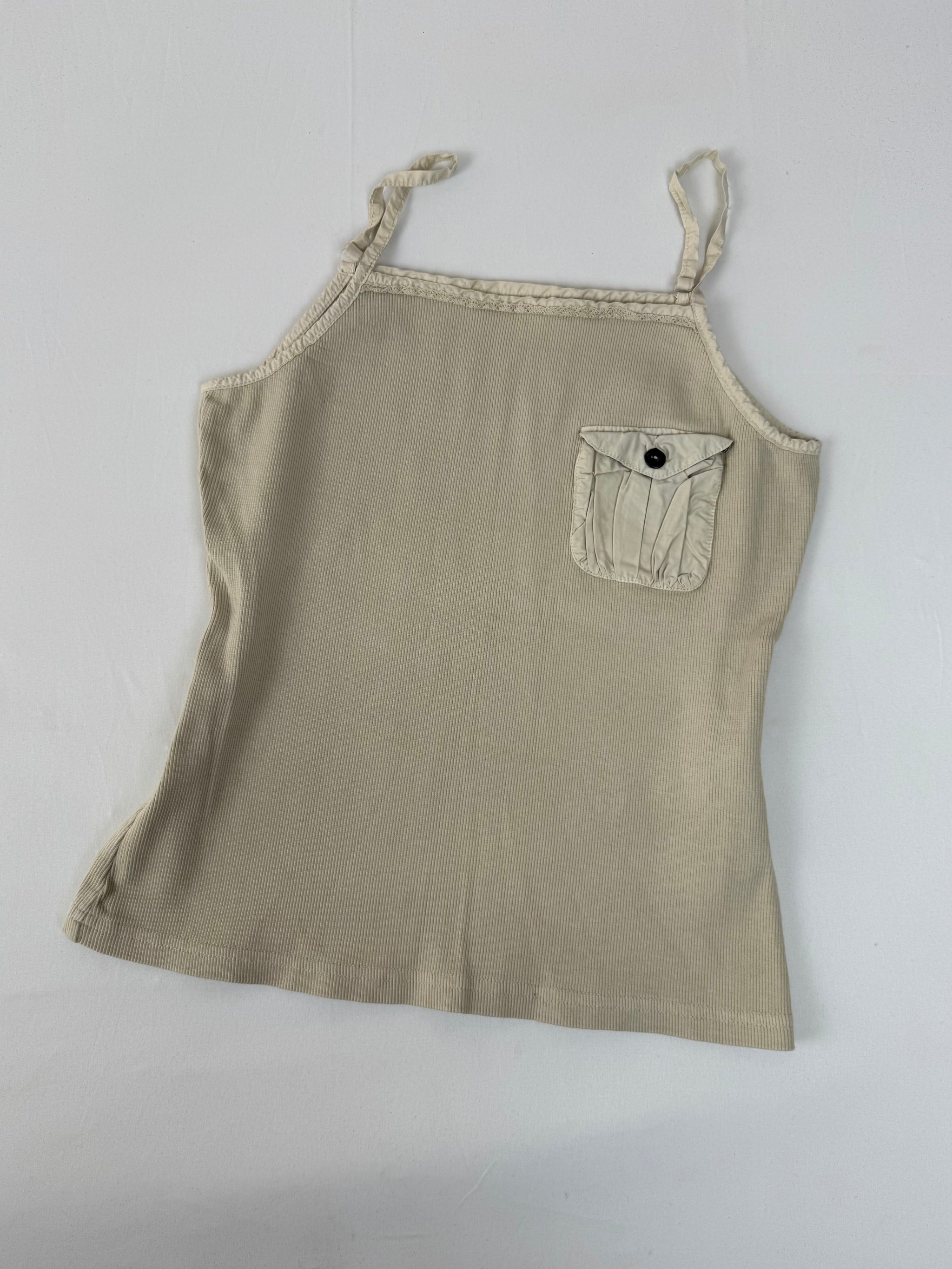 Beige cotton ribbed pocket top (S/M)