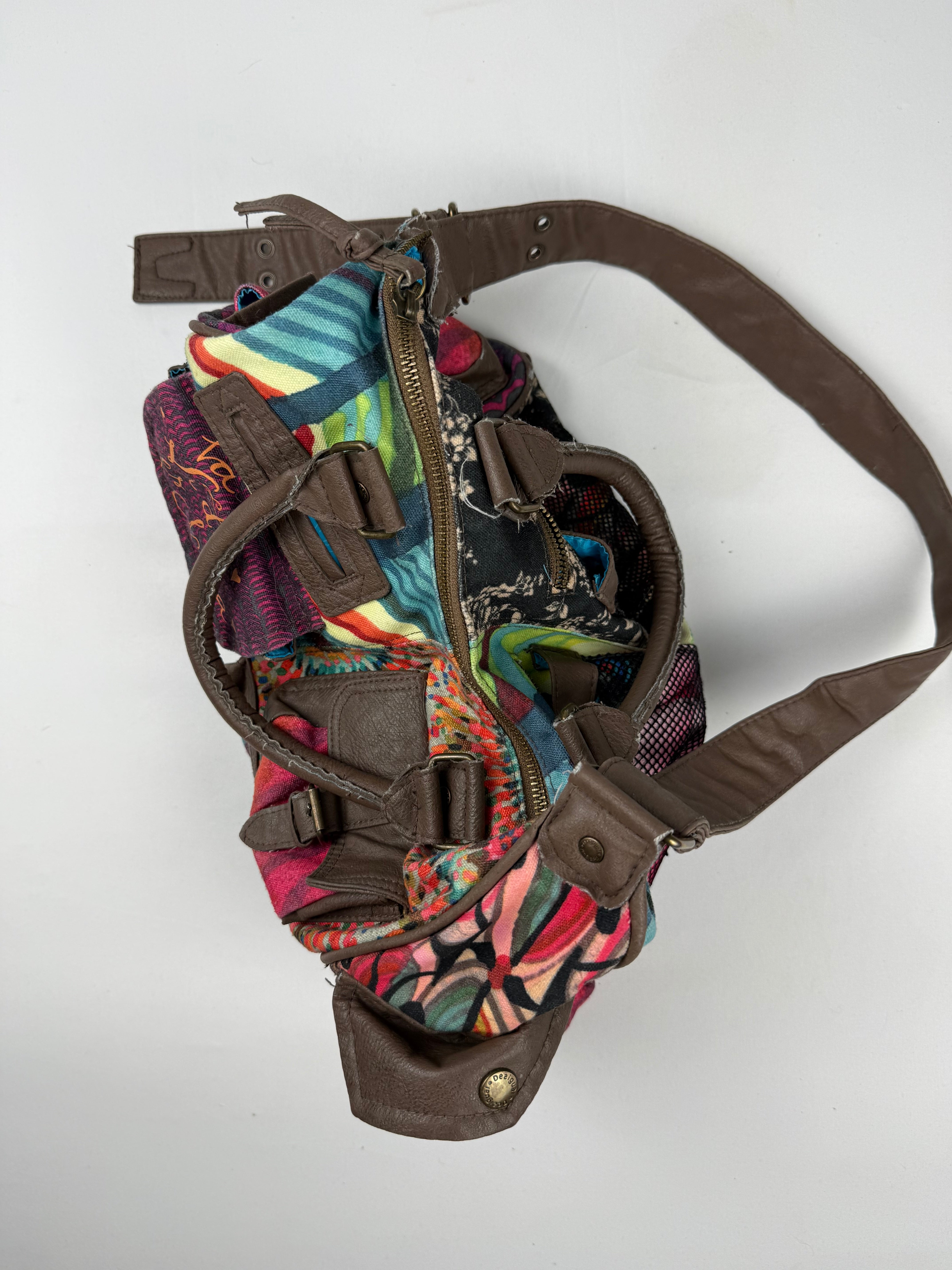Brown graphic besace handbag (32x26cm)