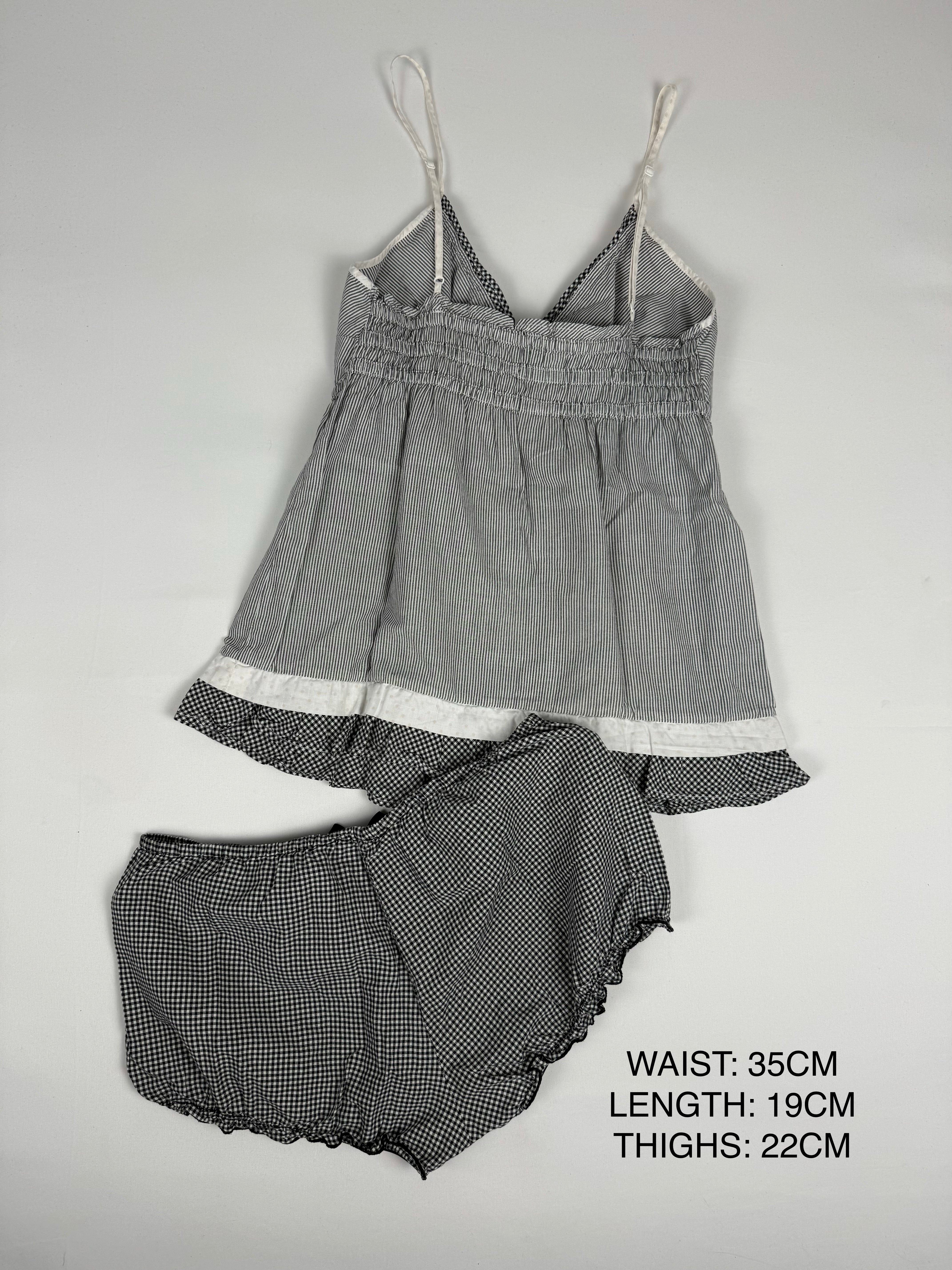 Grey check print mini short + top set (S)