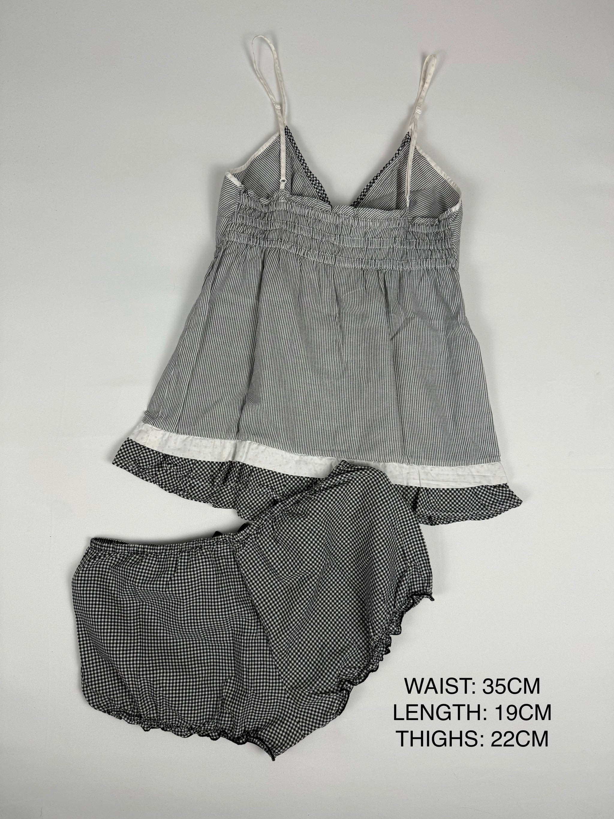 Grey check print mini short + top set (S)