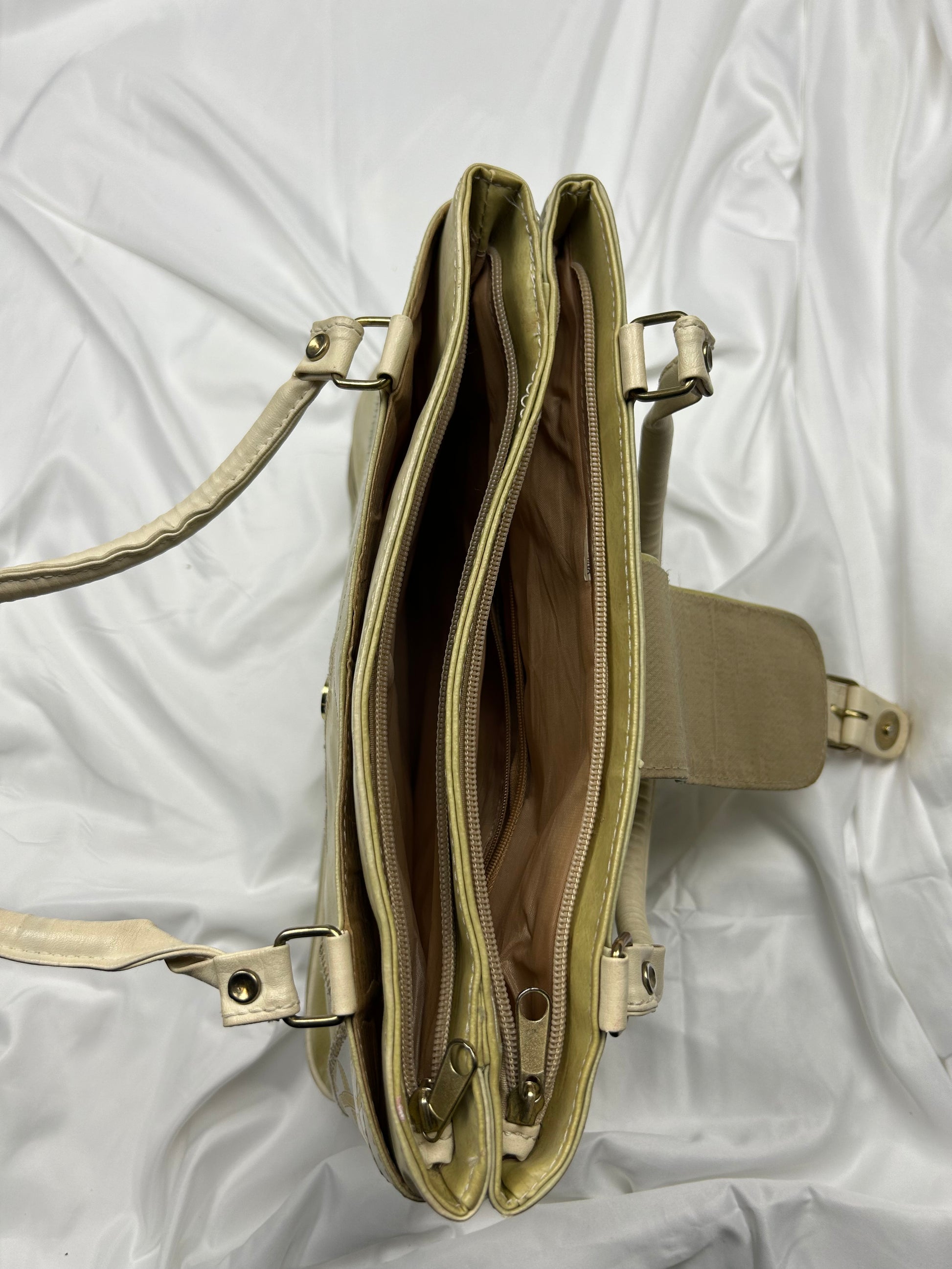 Cream buckle belt handbag