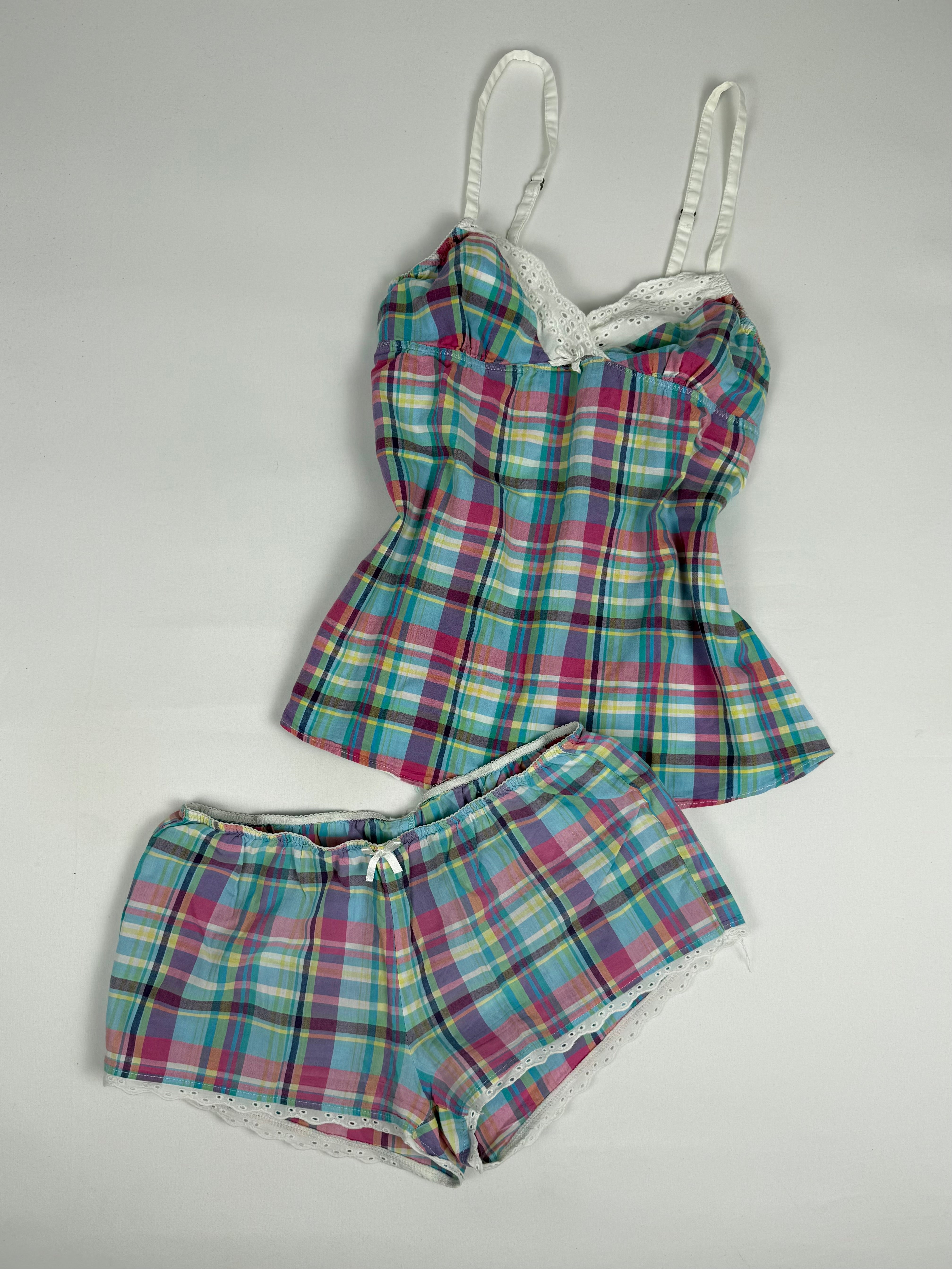 Multicolor check print mini short + top set (S)