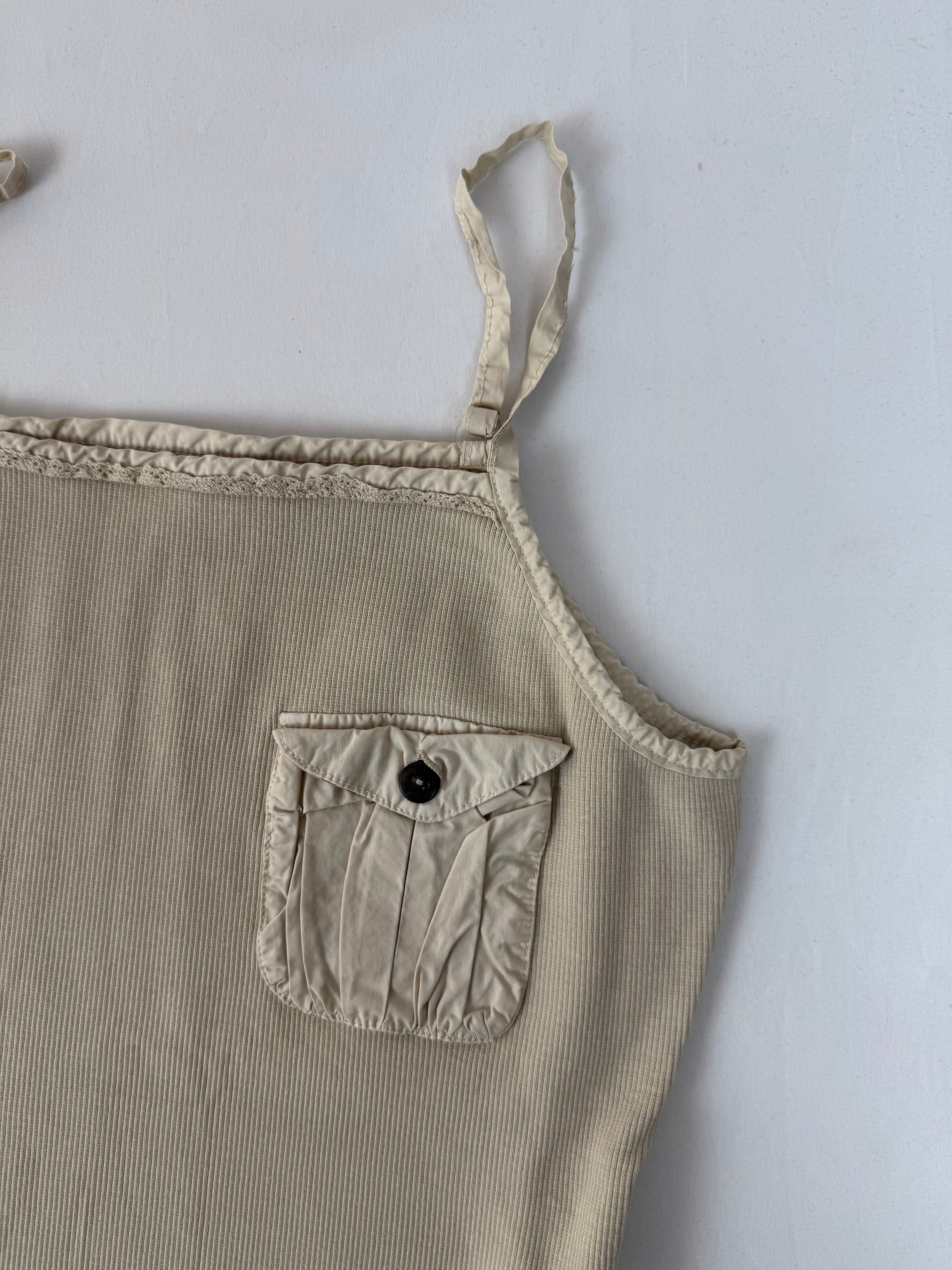 Beige cotton ribbed pocket top (S/M)