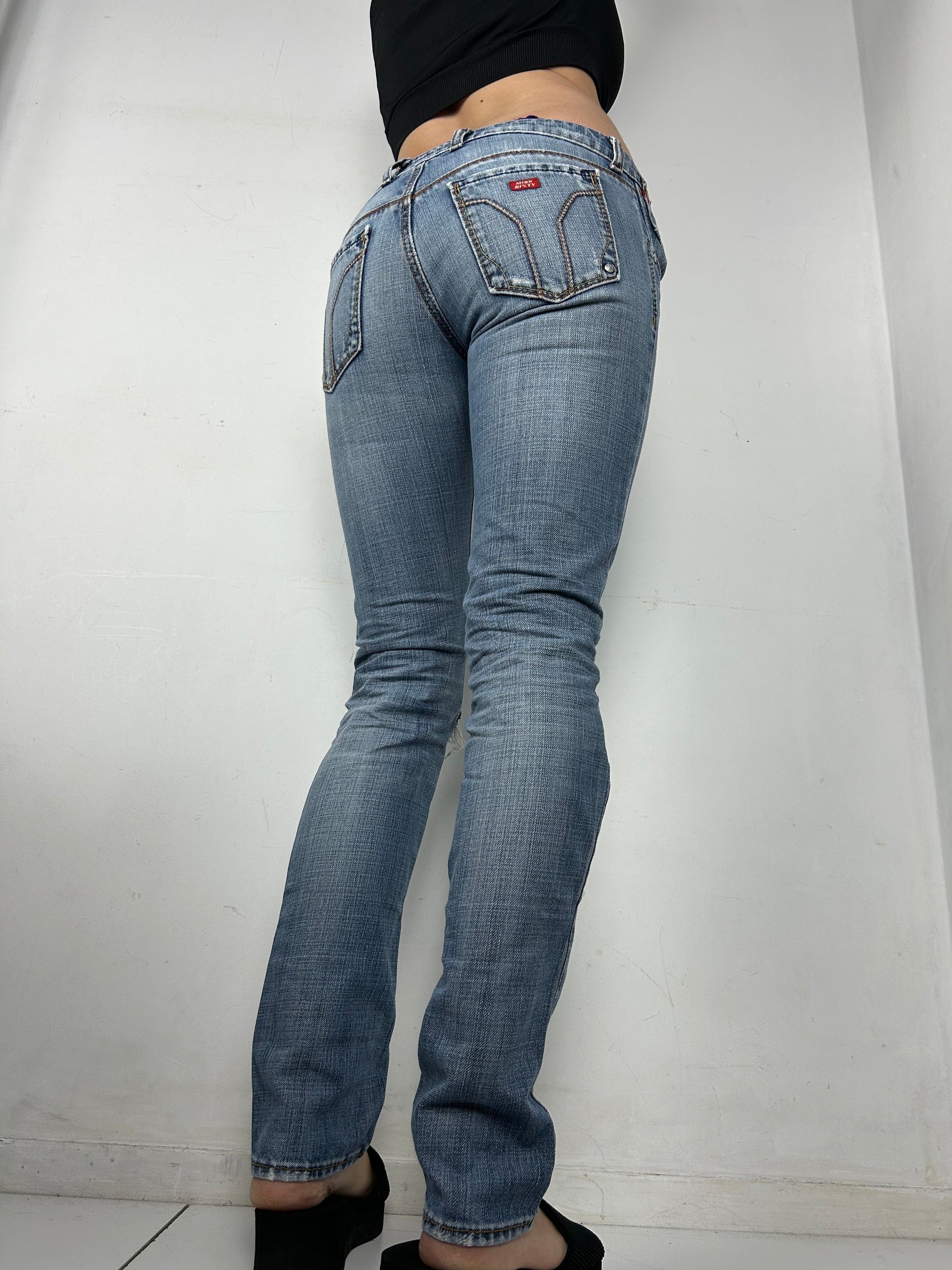 Blue denim low waist straight legs pants (XS)