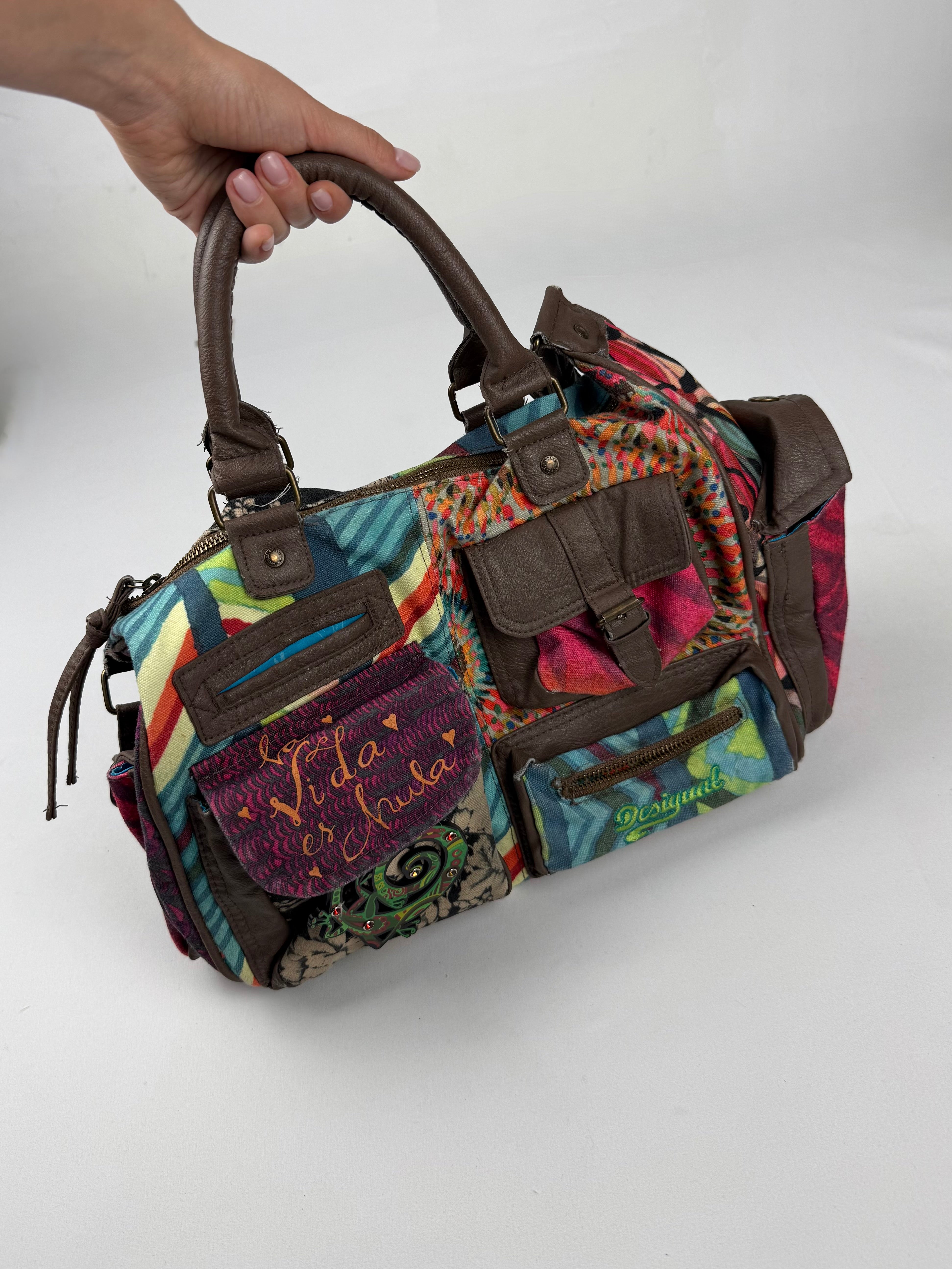 Brown graphic besace handbag (32x26cm)