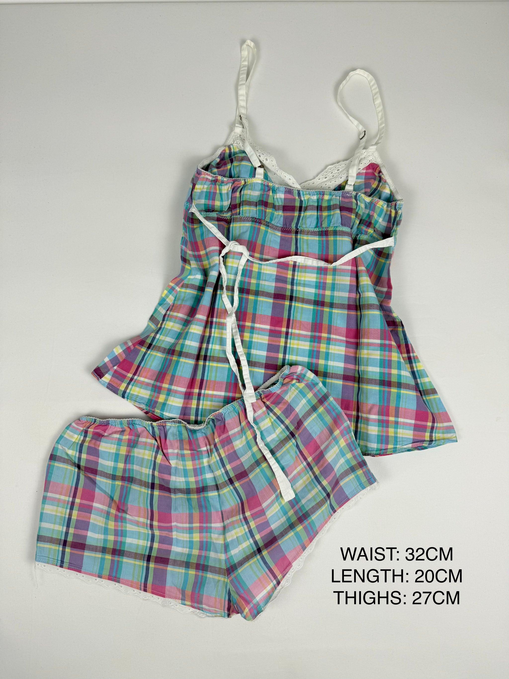 Multicolor check print mini short + top set (S)