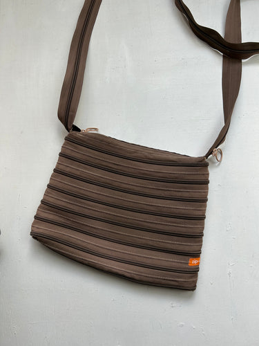 Brown zip up besace crossbody bag