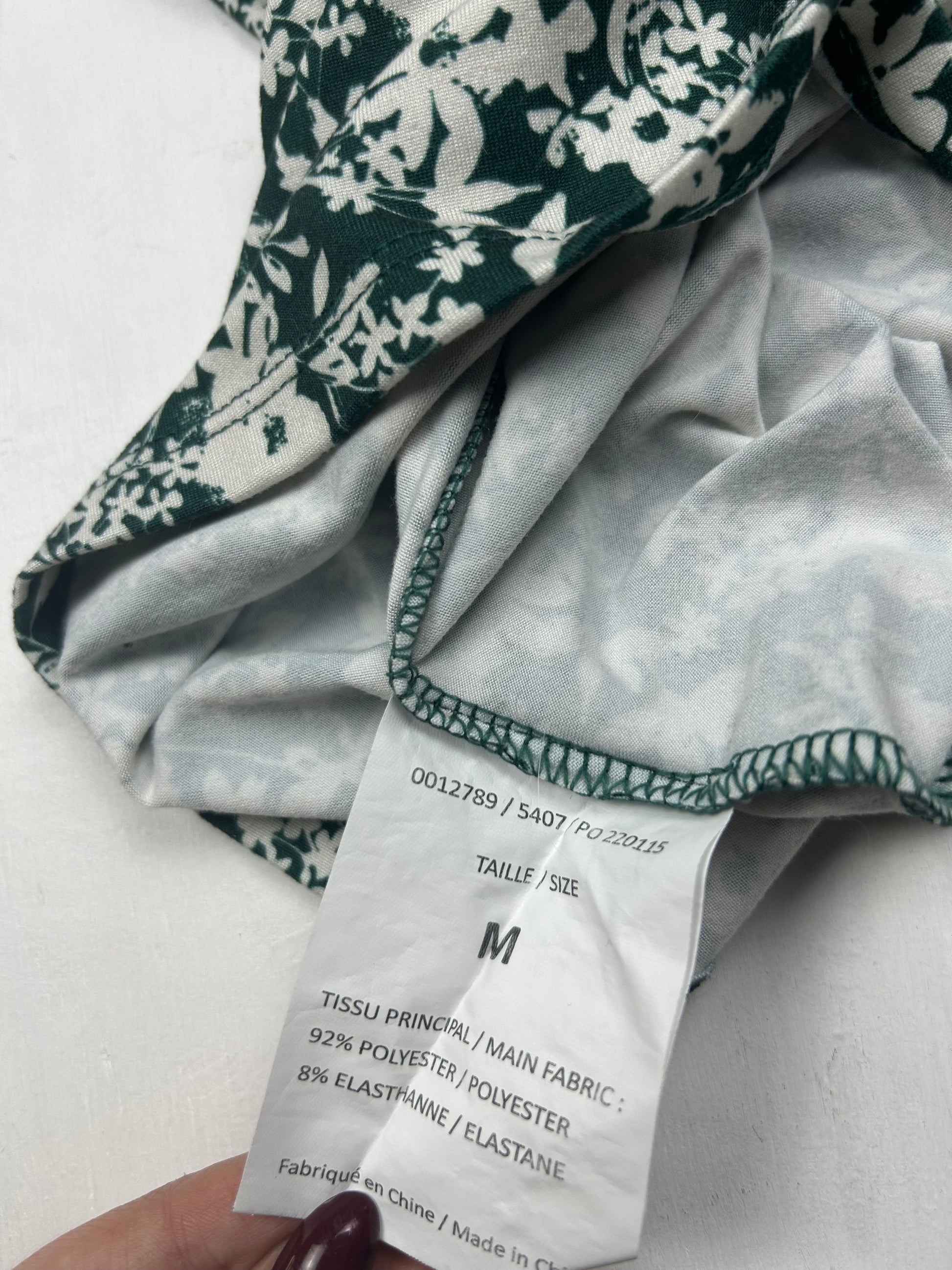 Green floral lace neck cami top (M)