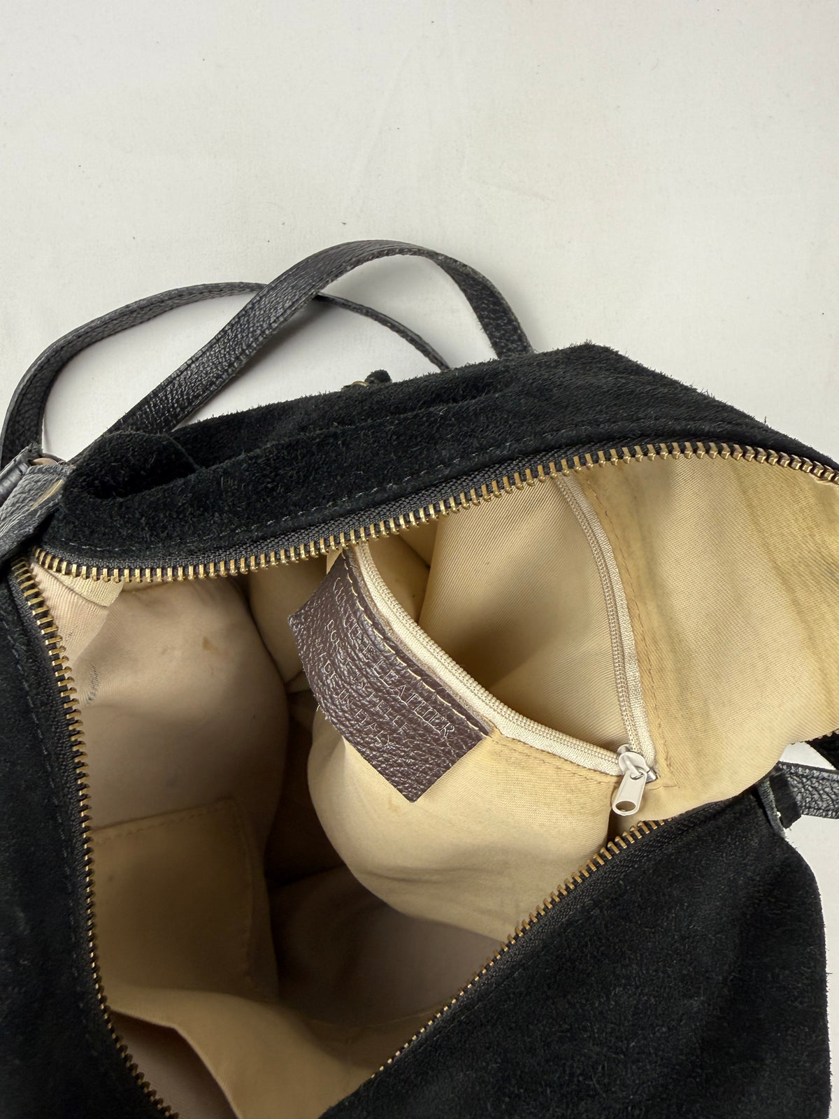Black real suede lather besace bag