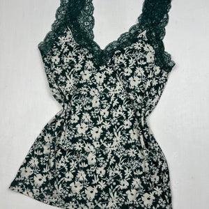 Green floral lace neck cami top (M)