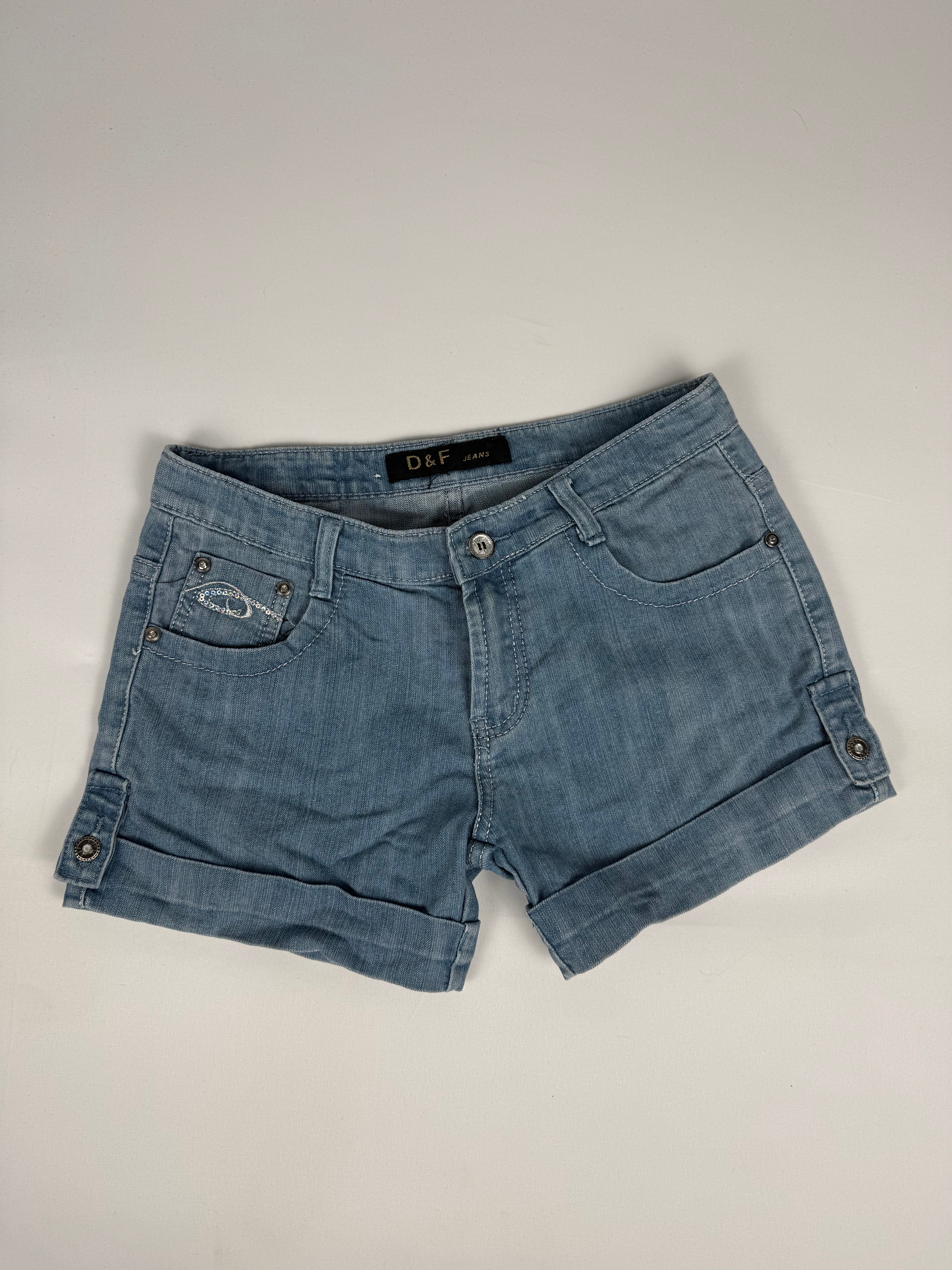 Blue denim low rise mini short (S)