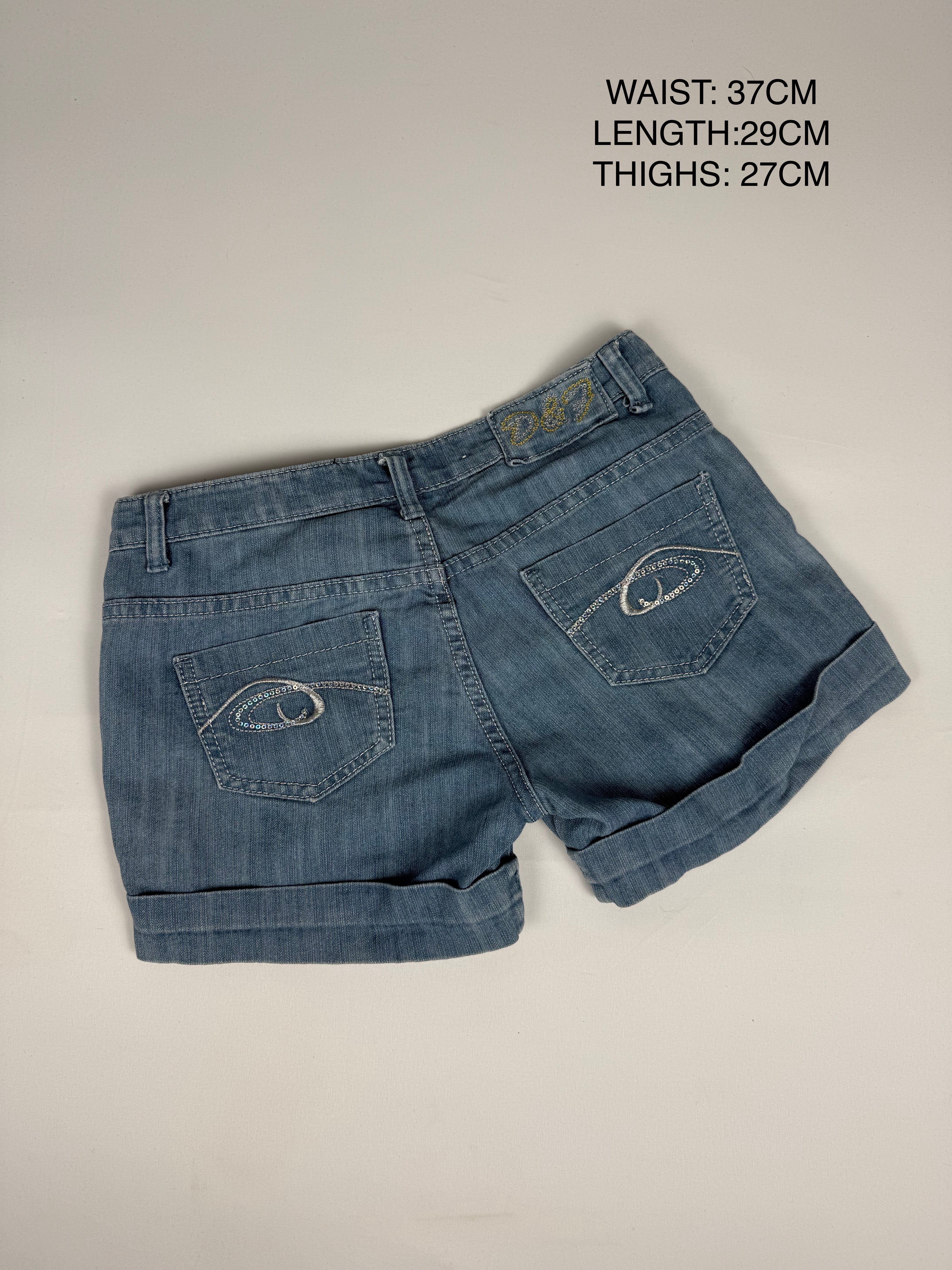 Blue denim low rise mini short (S)