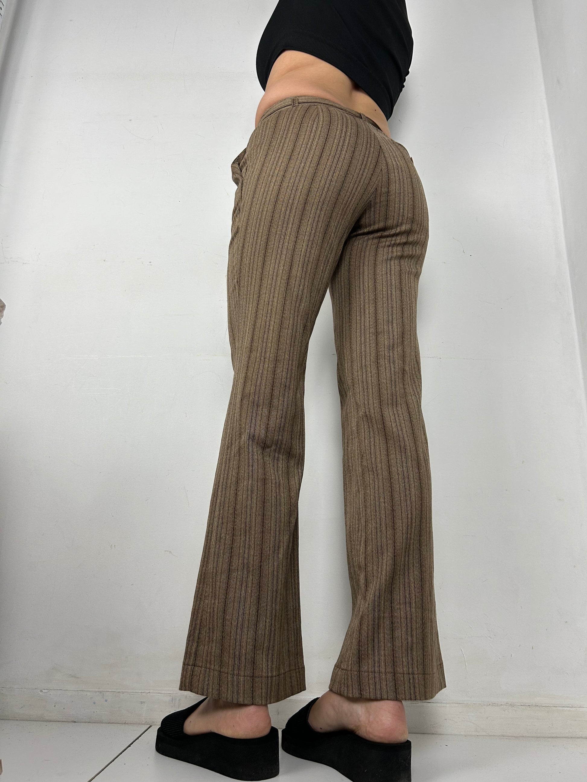 Brown striped low rise office pants wit belt (XS)