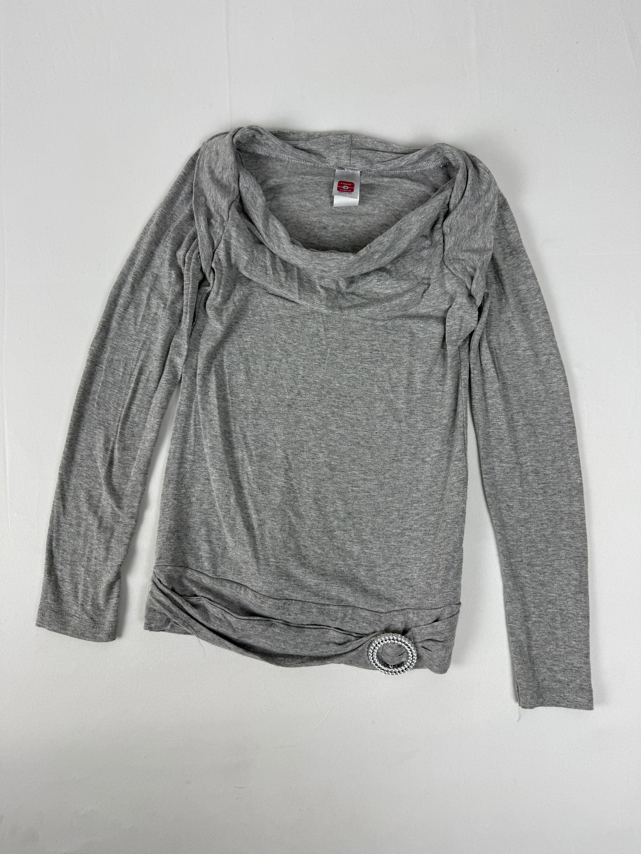 Grey cotton tight fit long sleeves top (S)