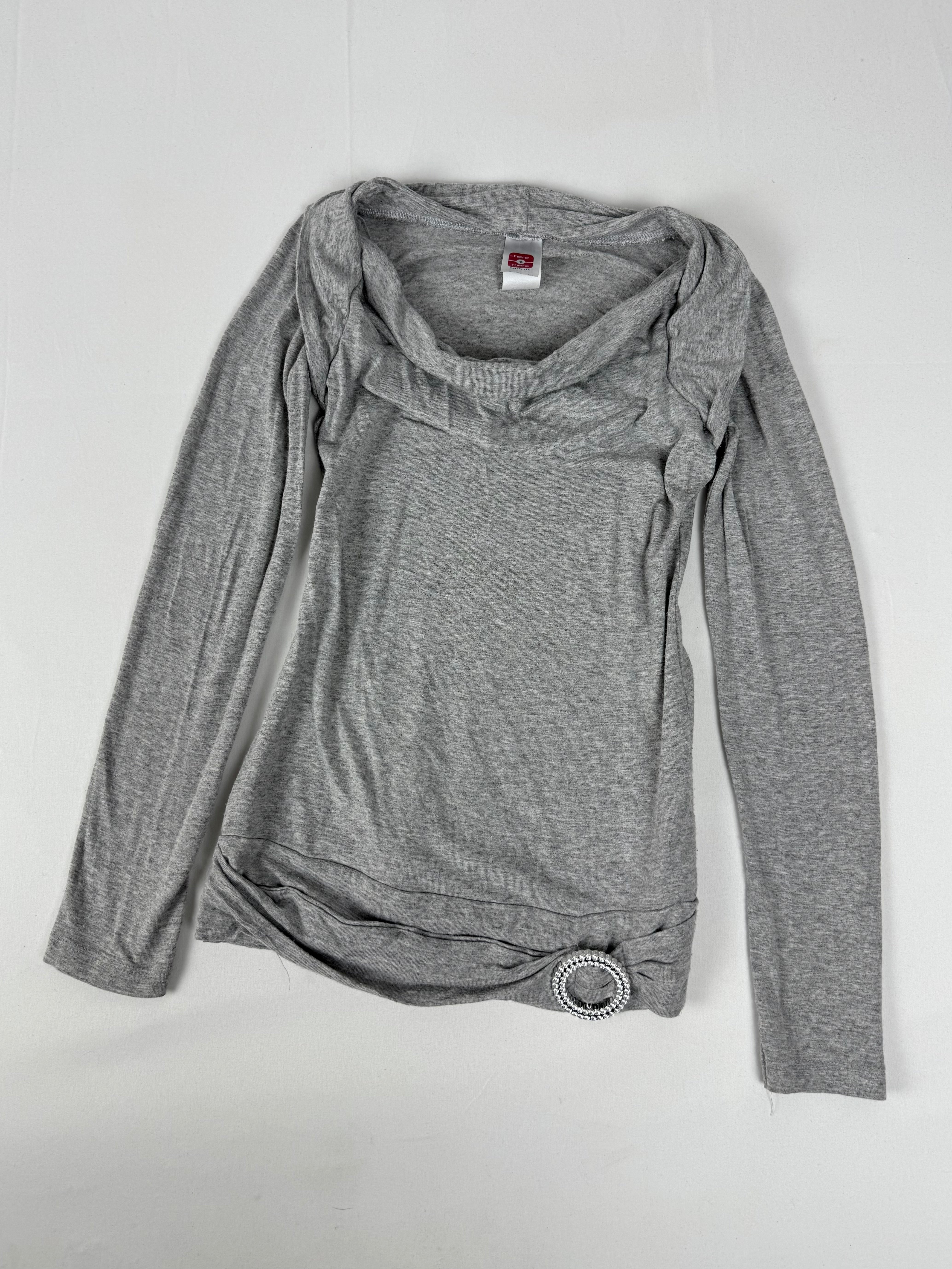 Grey cotton tight fit long sleeves top (S)