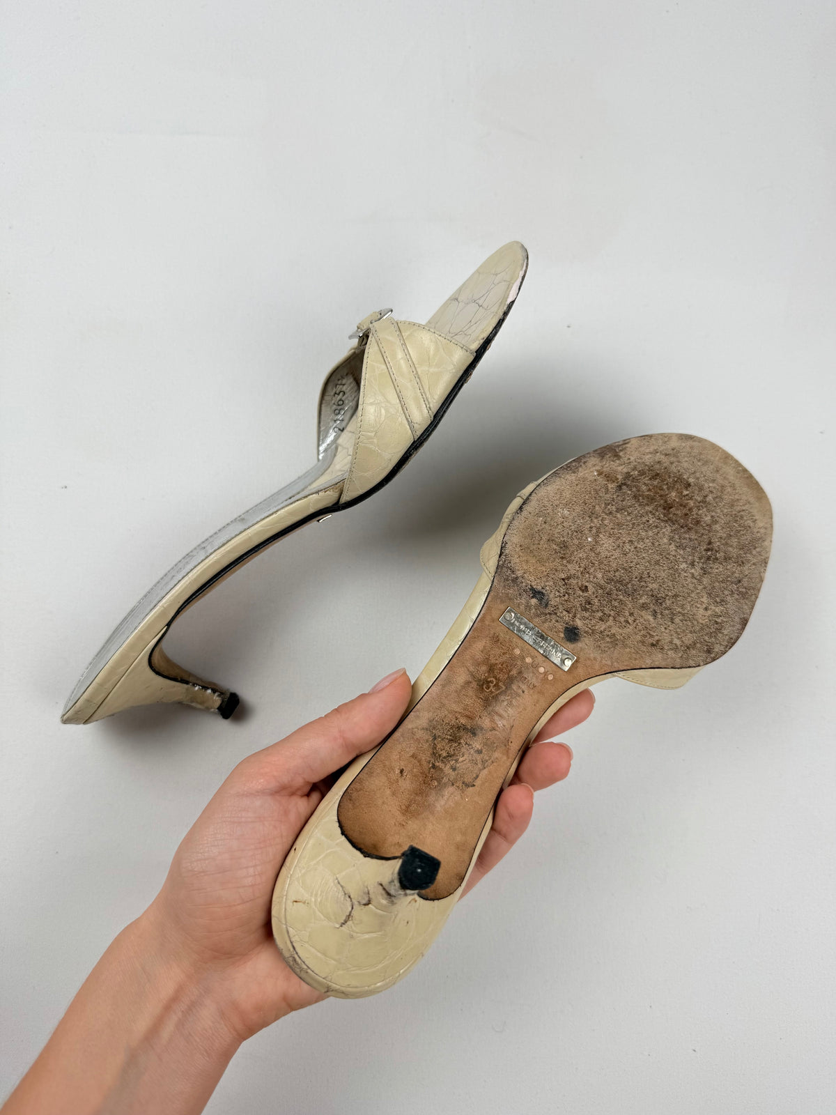Cream real leather kitten heels mules (37)
