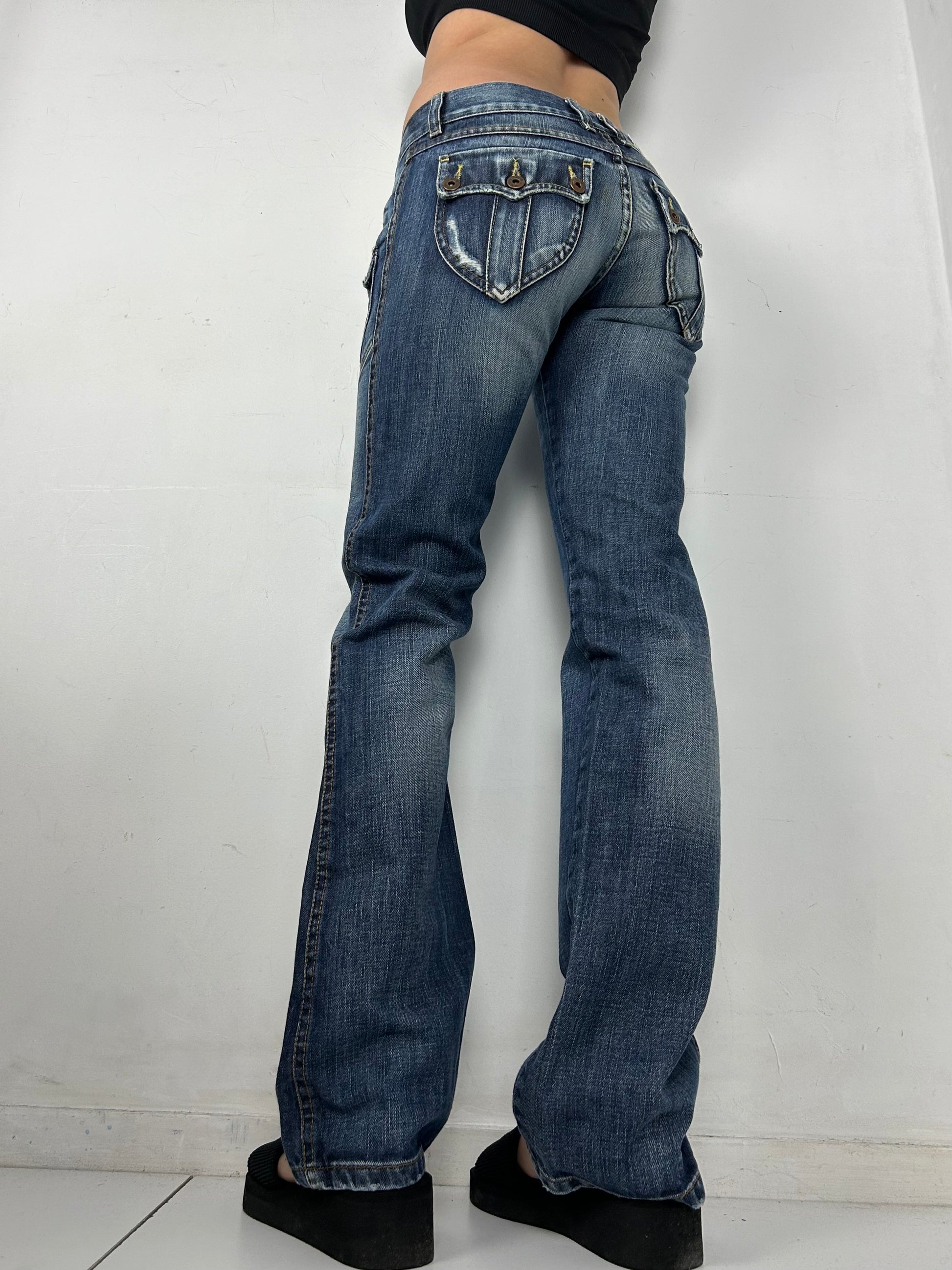 Navy blue low rise bootcut denim pants (S)