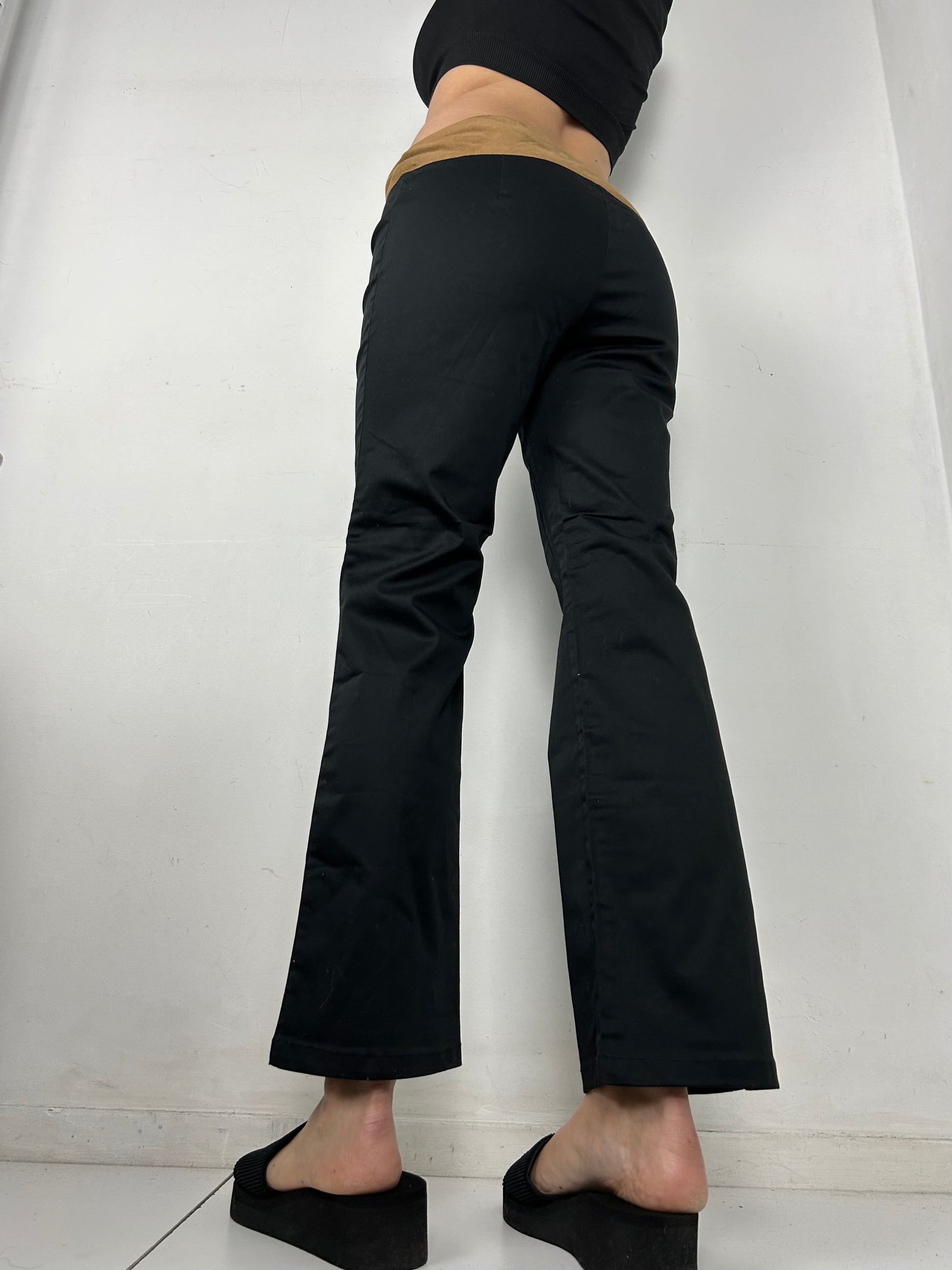 Black suede lace up low rise bootcut office pants (M)