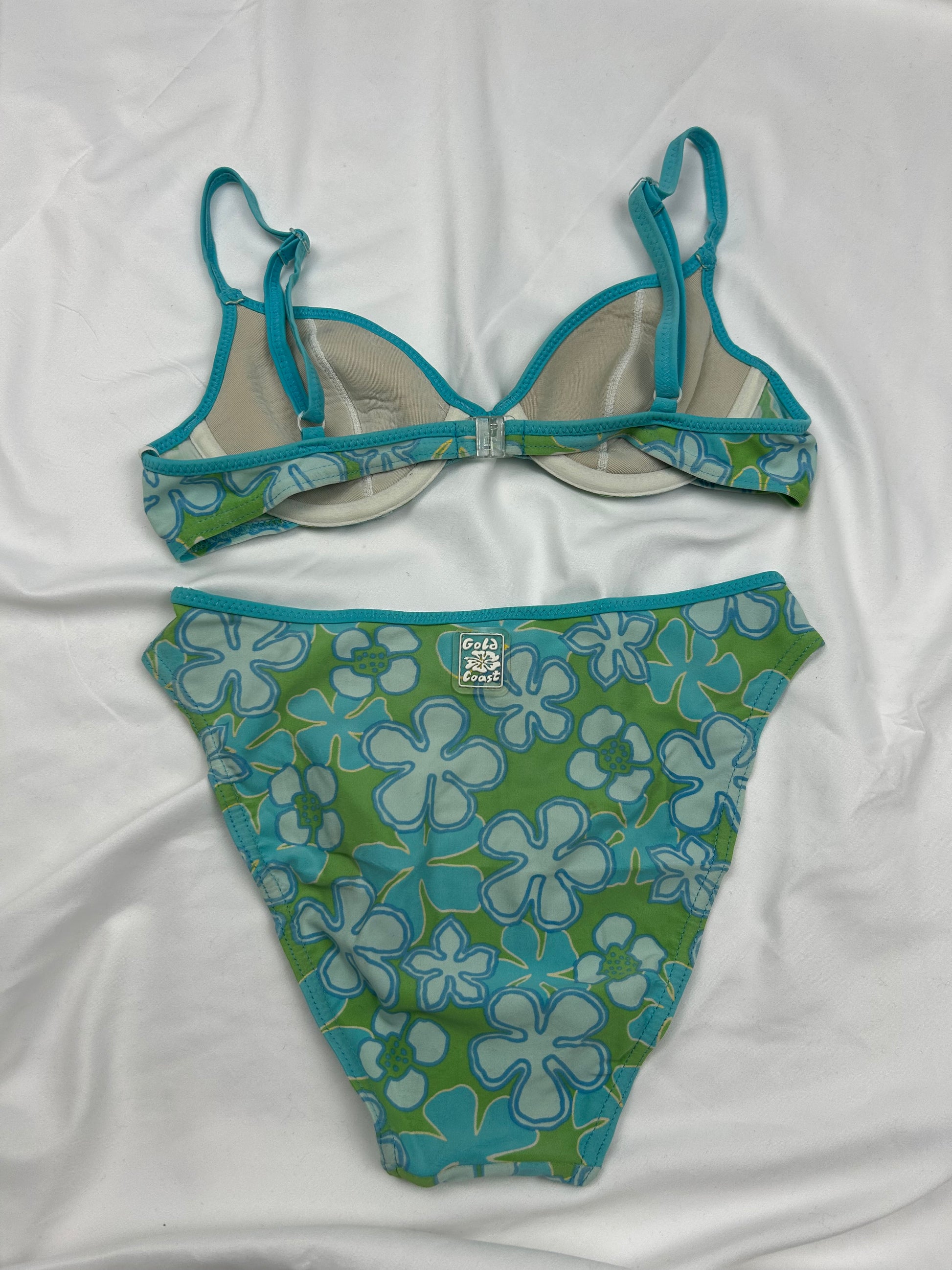 Green floral print low rise bikini set (XS)