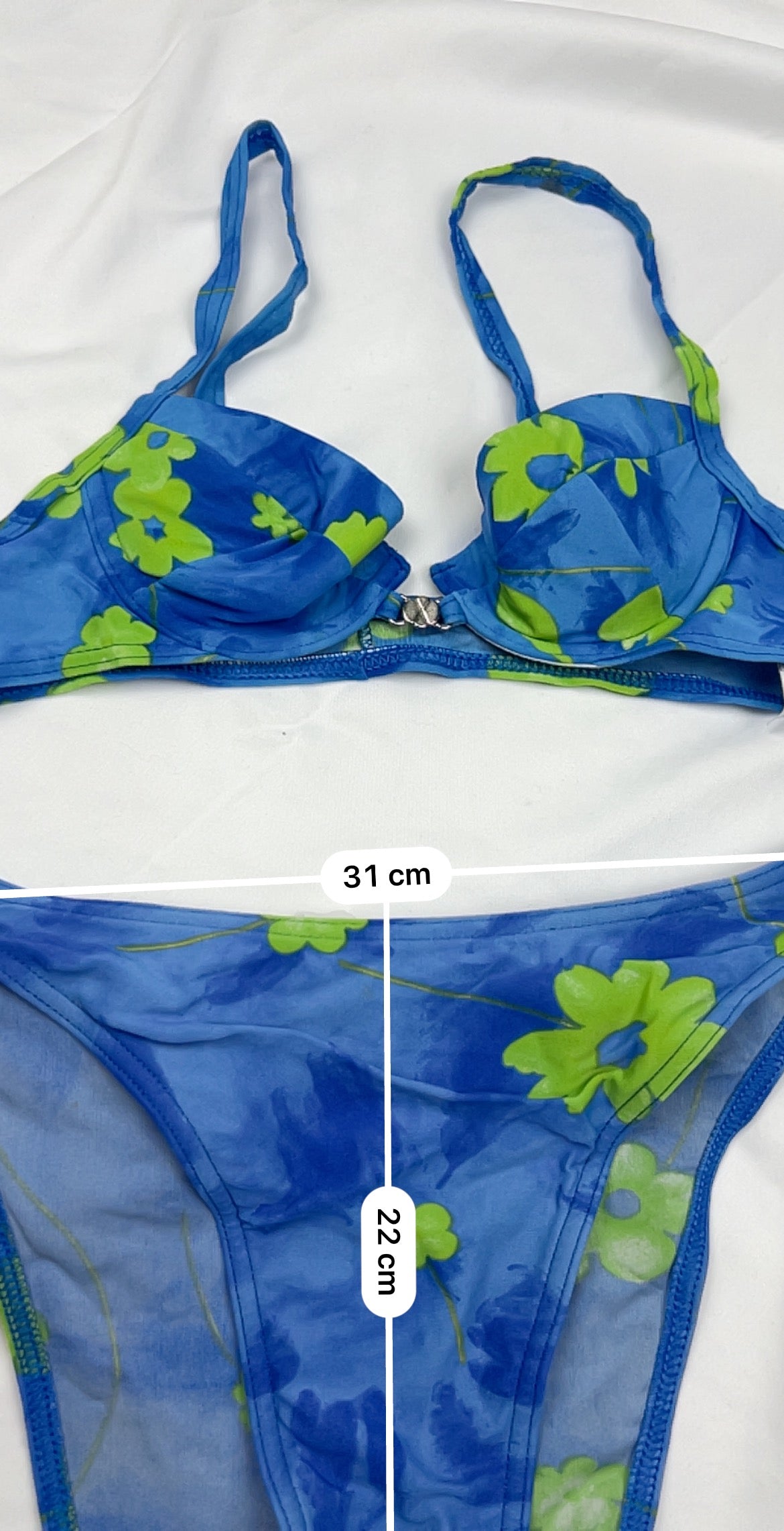 Blue floral print low rise bikini set (S)