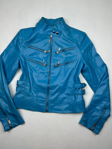 Blue pvc leather biker jacket (XS)