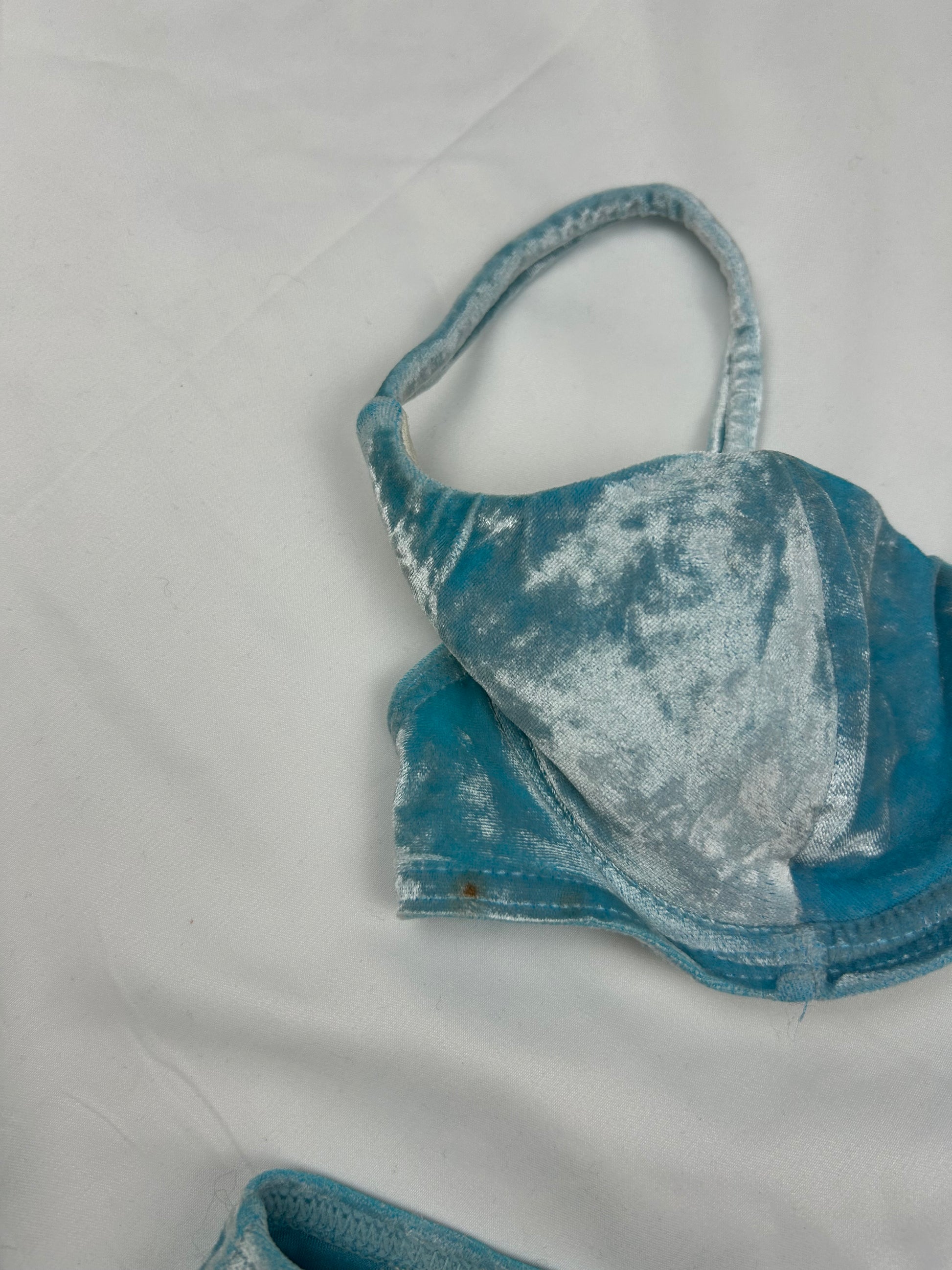 Blue velvet low rise bikini set (XS)