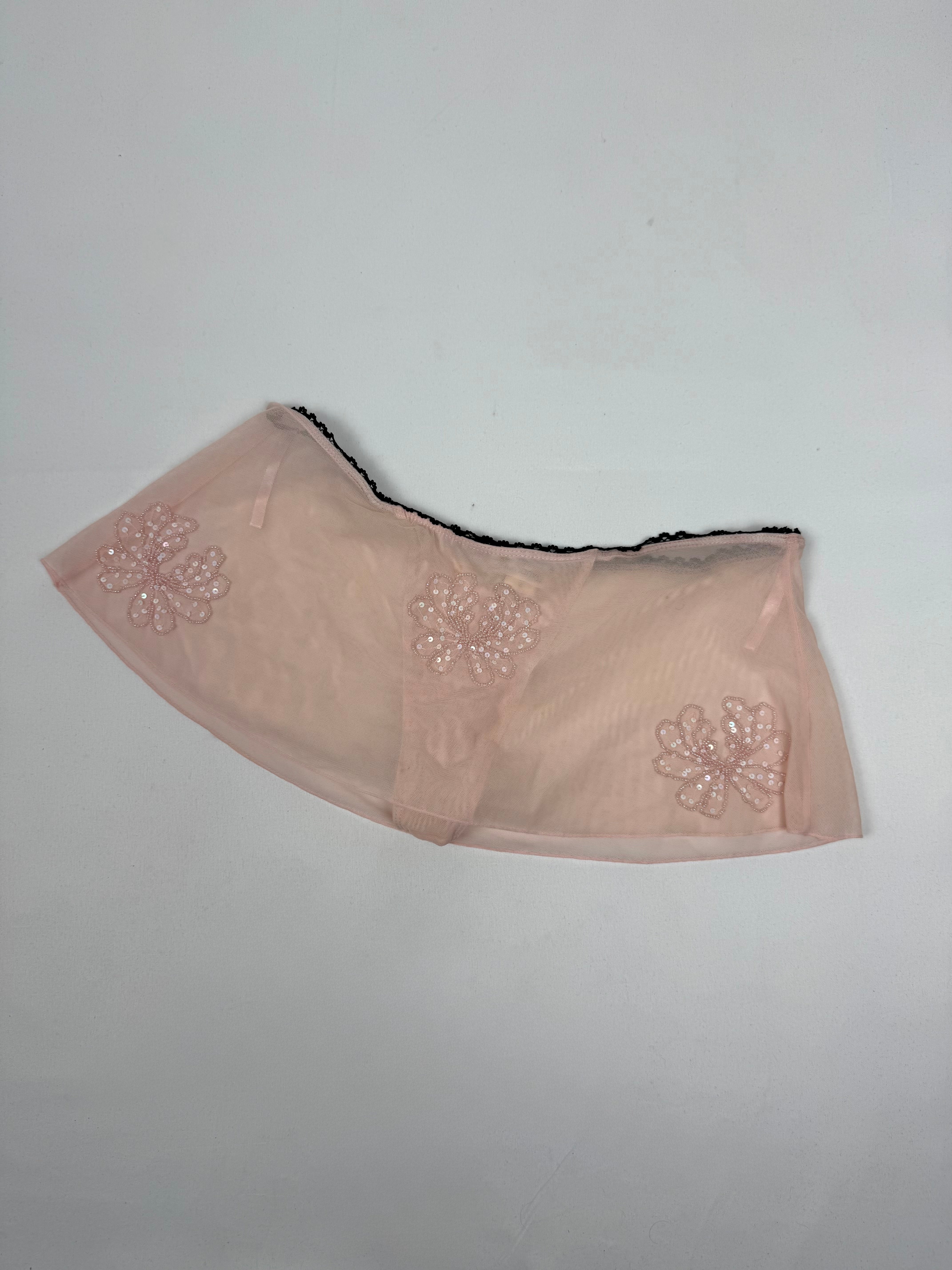 Baby pink mesh low rise thong mini skirt (S/M)