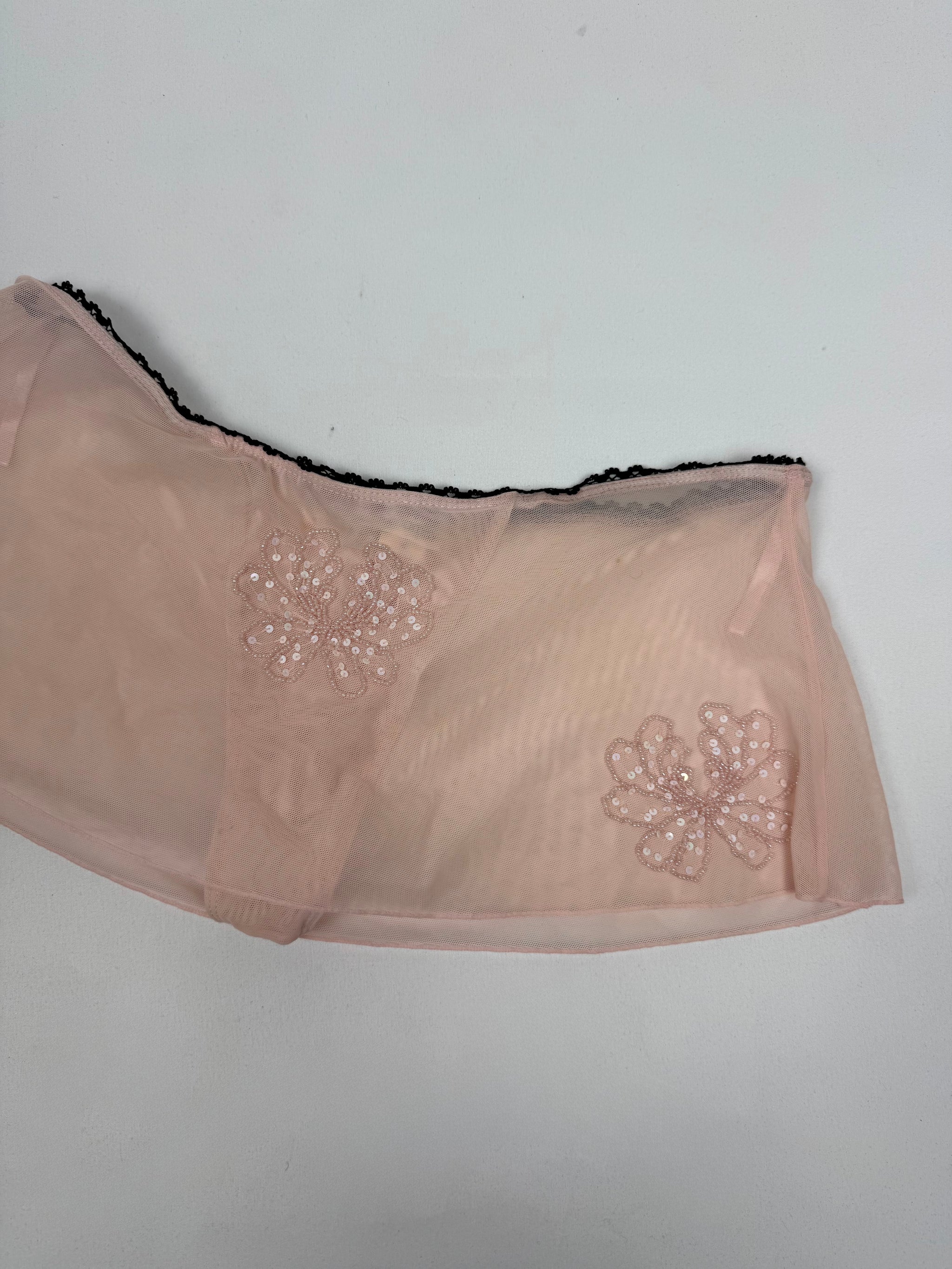 Baby pink mesh low rise thong mini skirt (S/M)