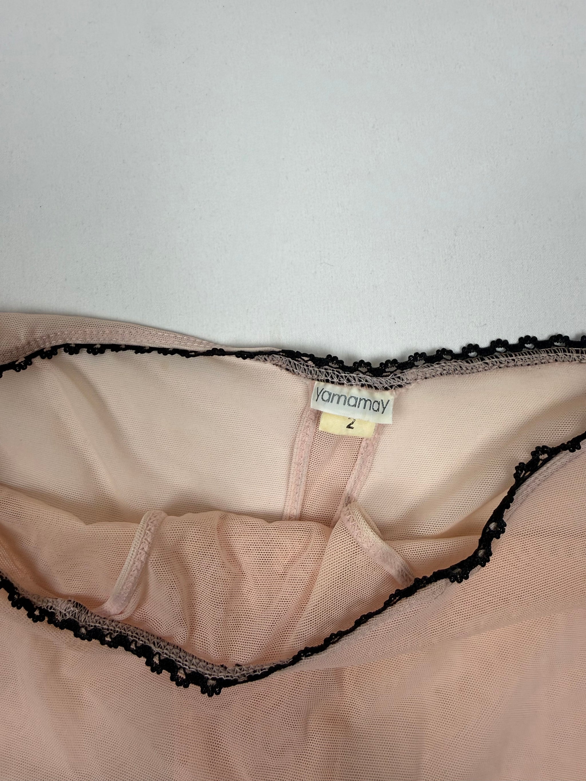 Baby pink mesh low rise thong mini skirt (S/M)