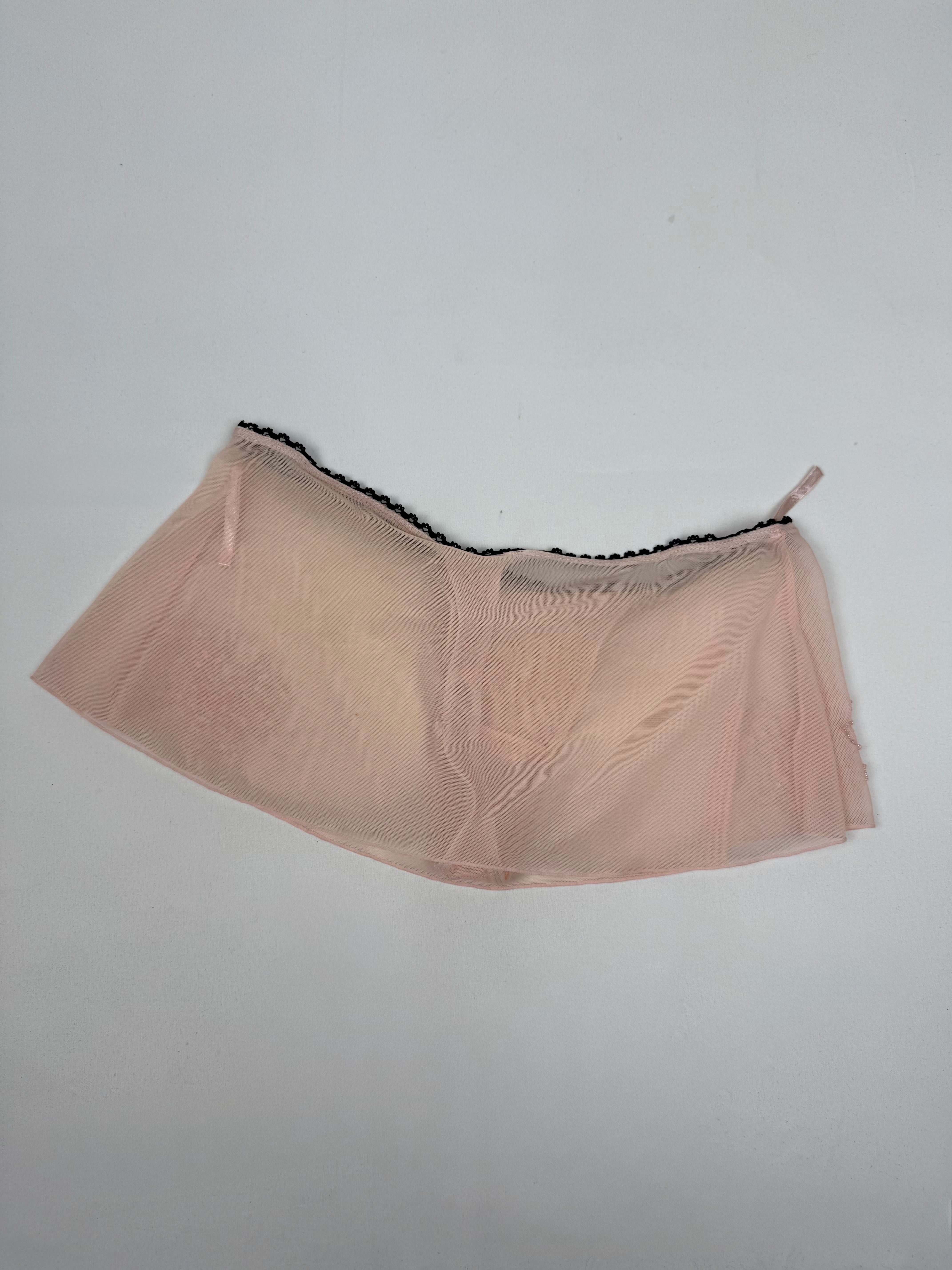 Baby pink mesh low rise thong mini skirt (S/M)