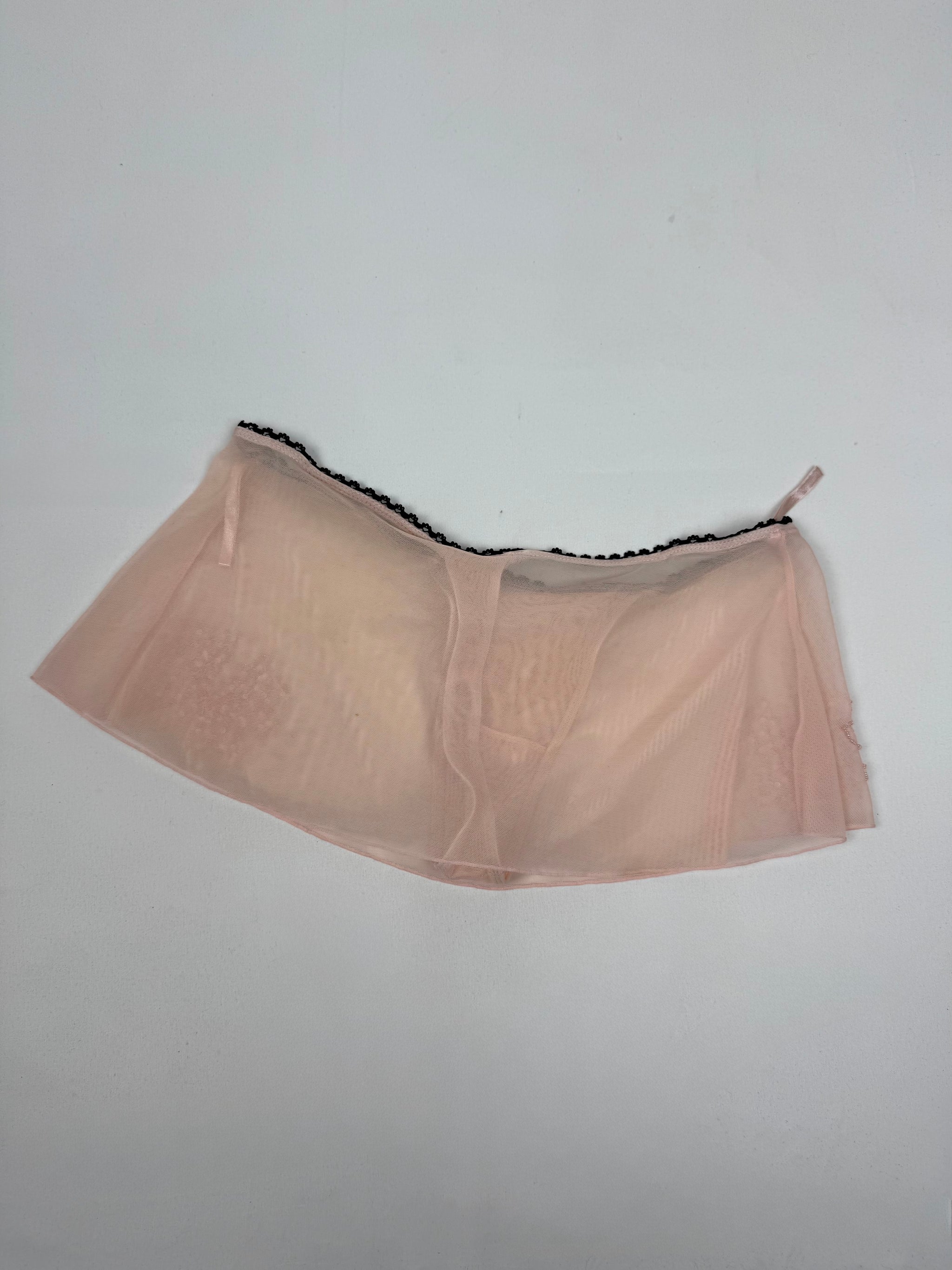 Baby pink mesh low rise thong mini skirt (S/M)