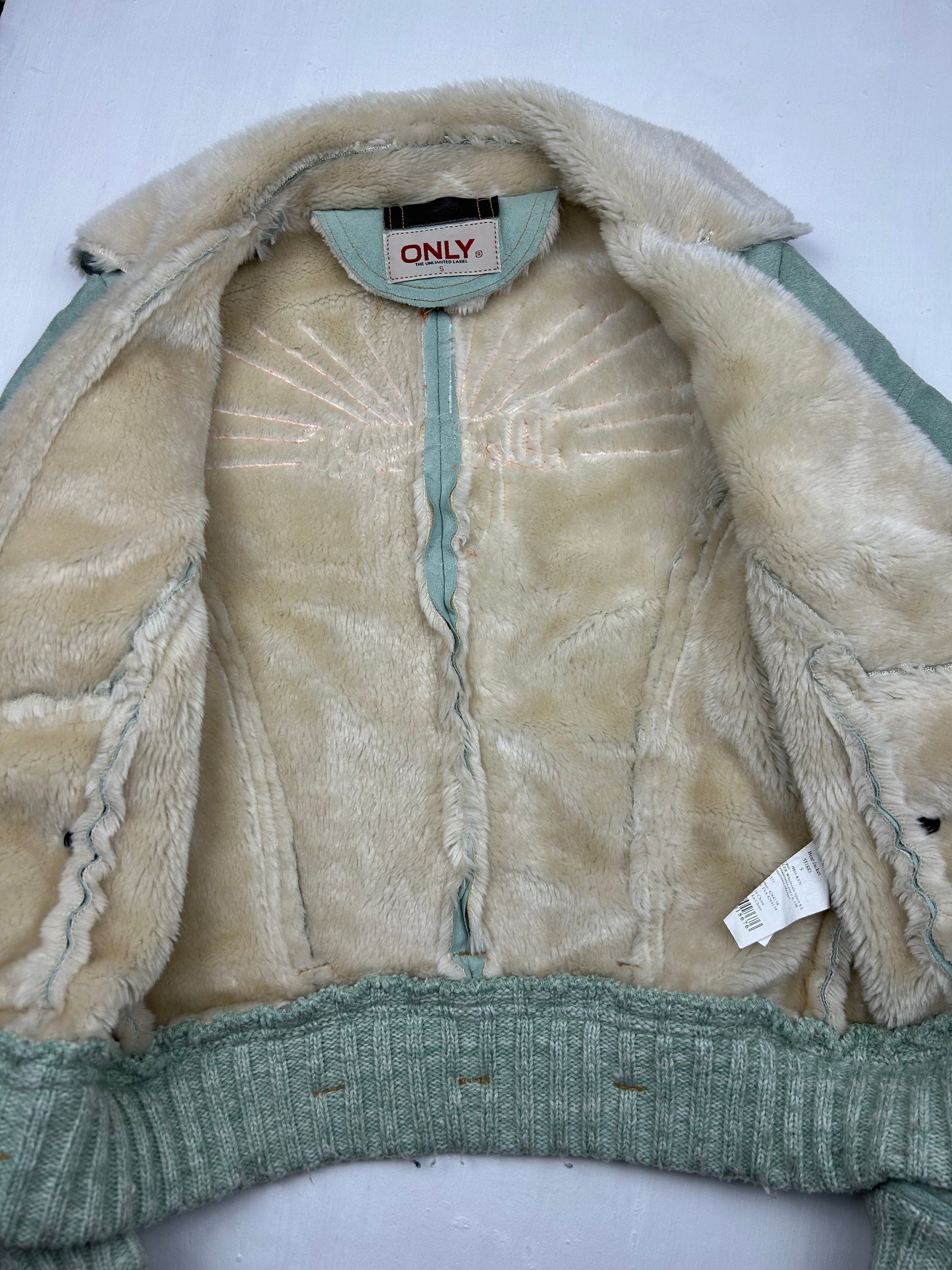 Baby blue suede faux fur winter coat (S/M)