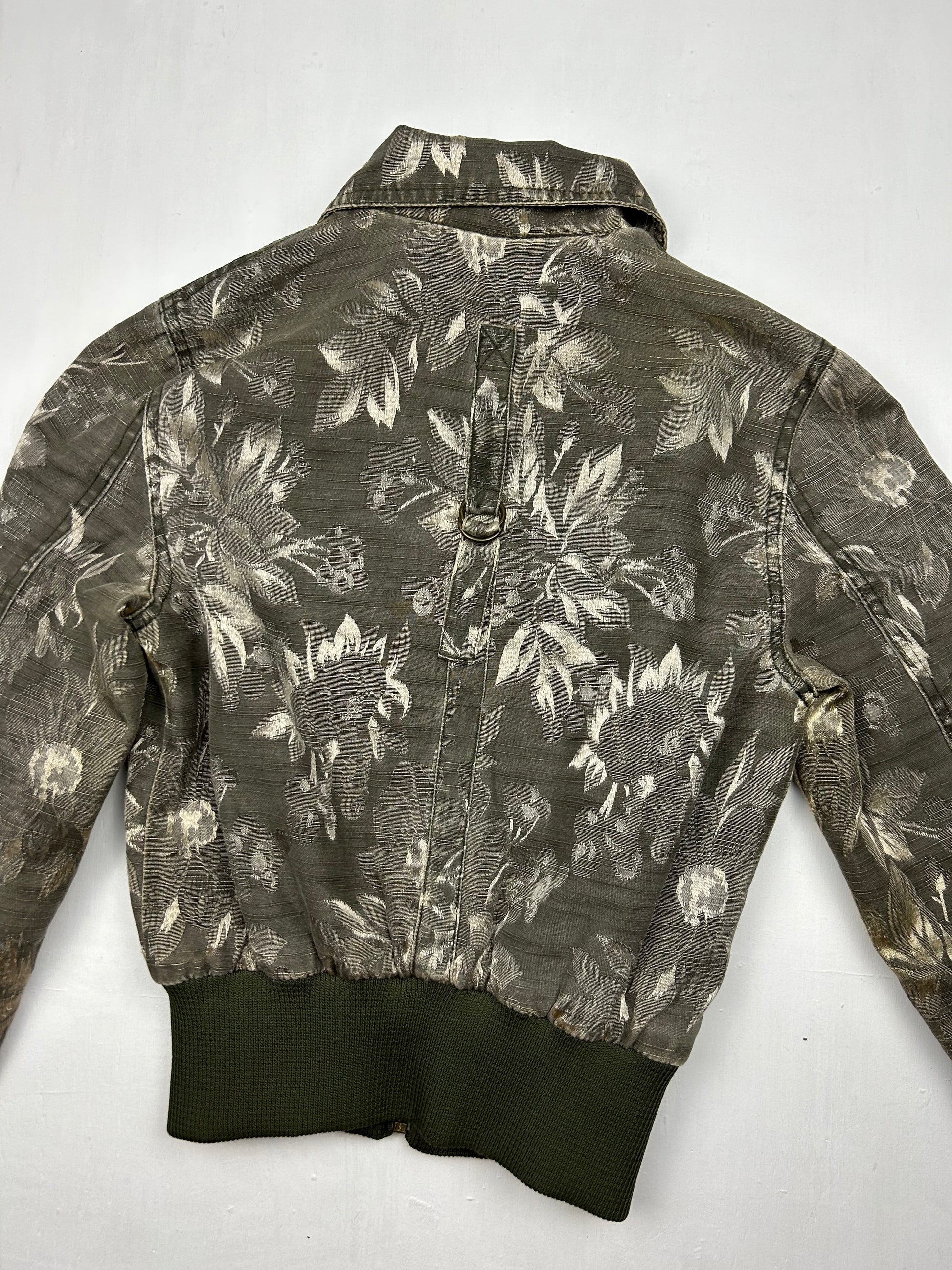 Beige gold floral print biker jacket (S)