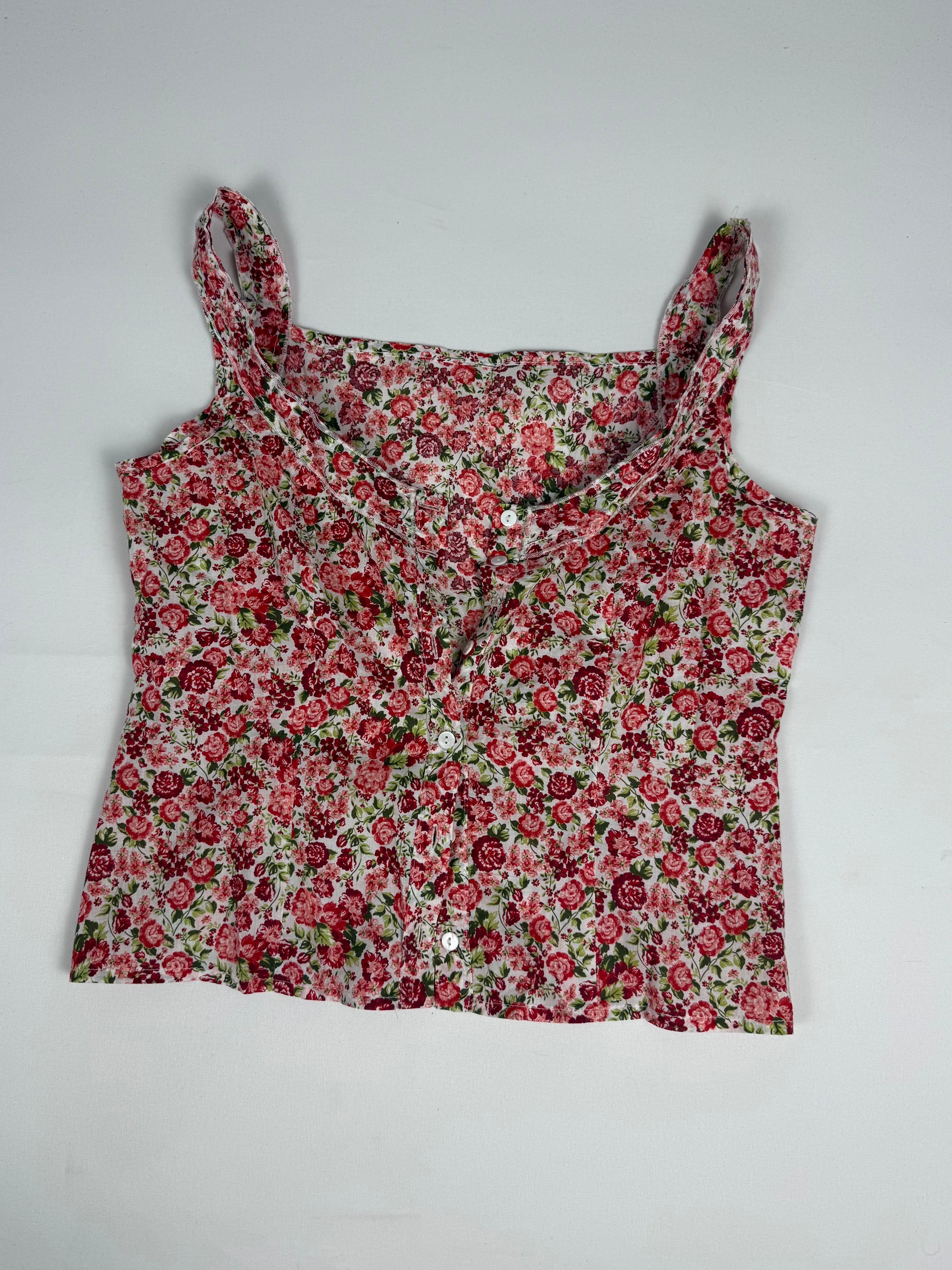 Red floral summer cami top (S)