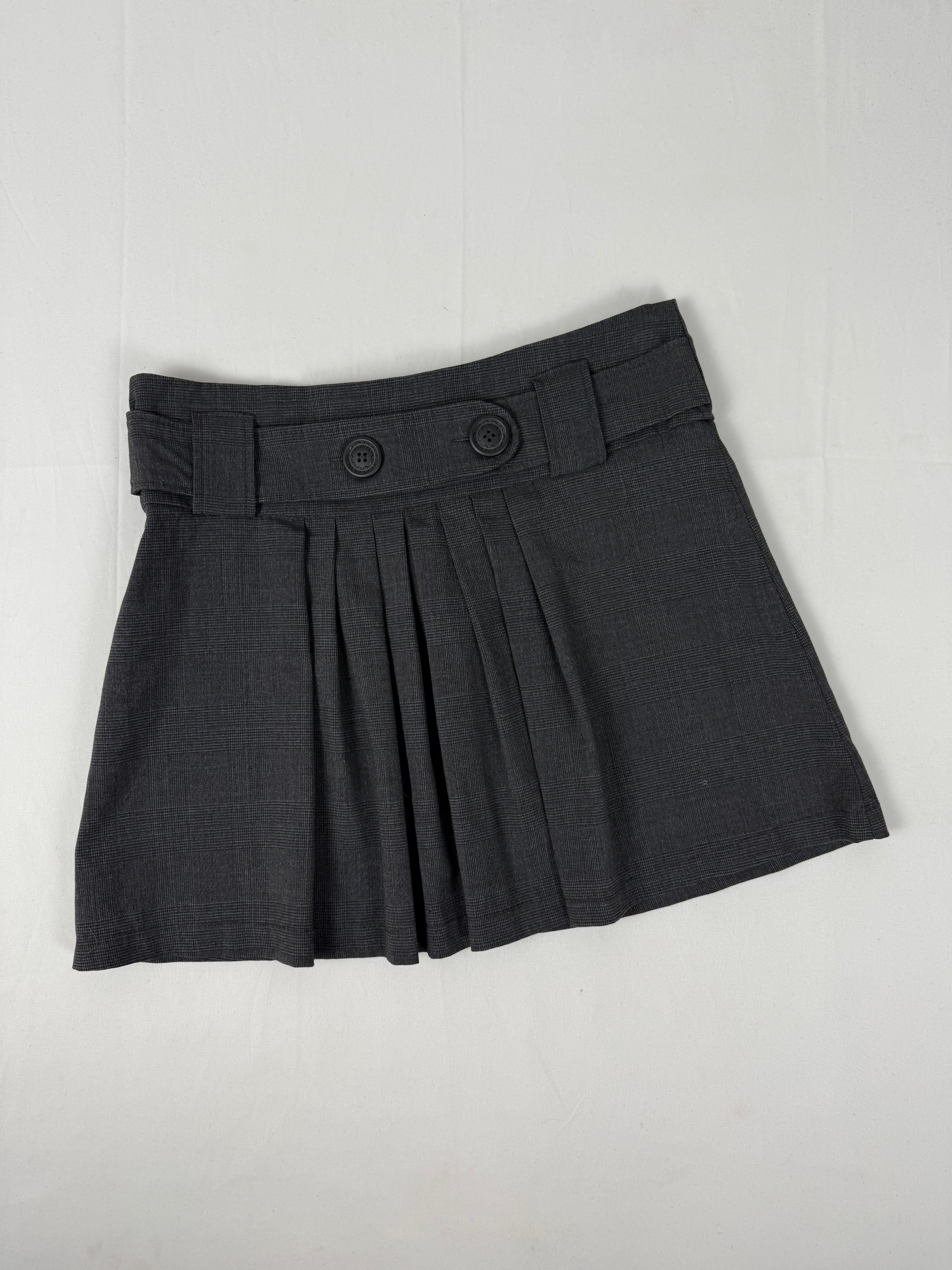 Grey check print pleated mini skirt (M)