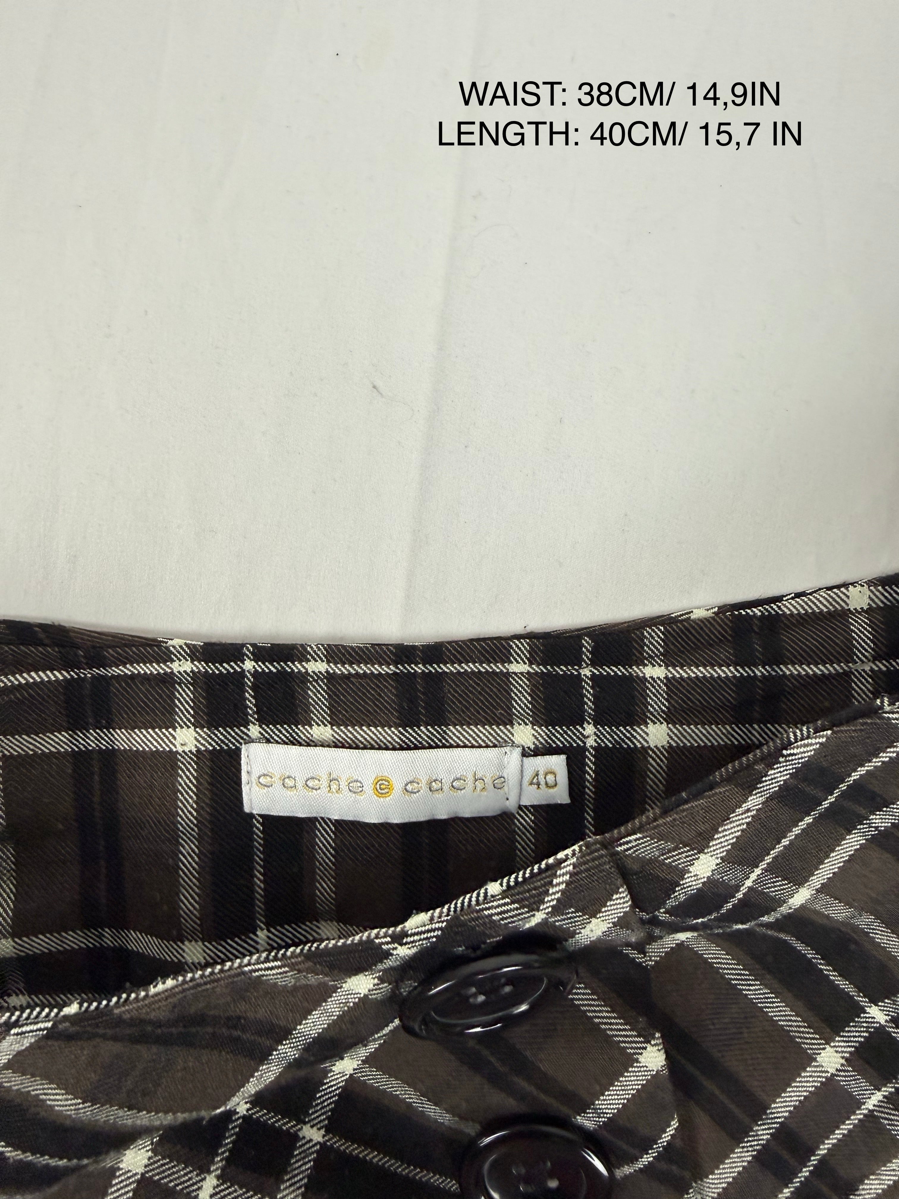 Black check print pleated mini skirt (M)