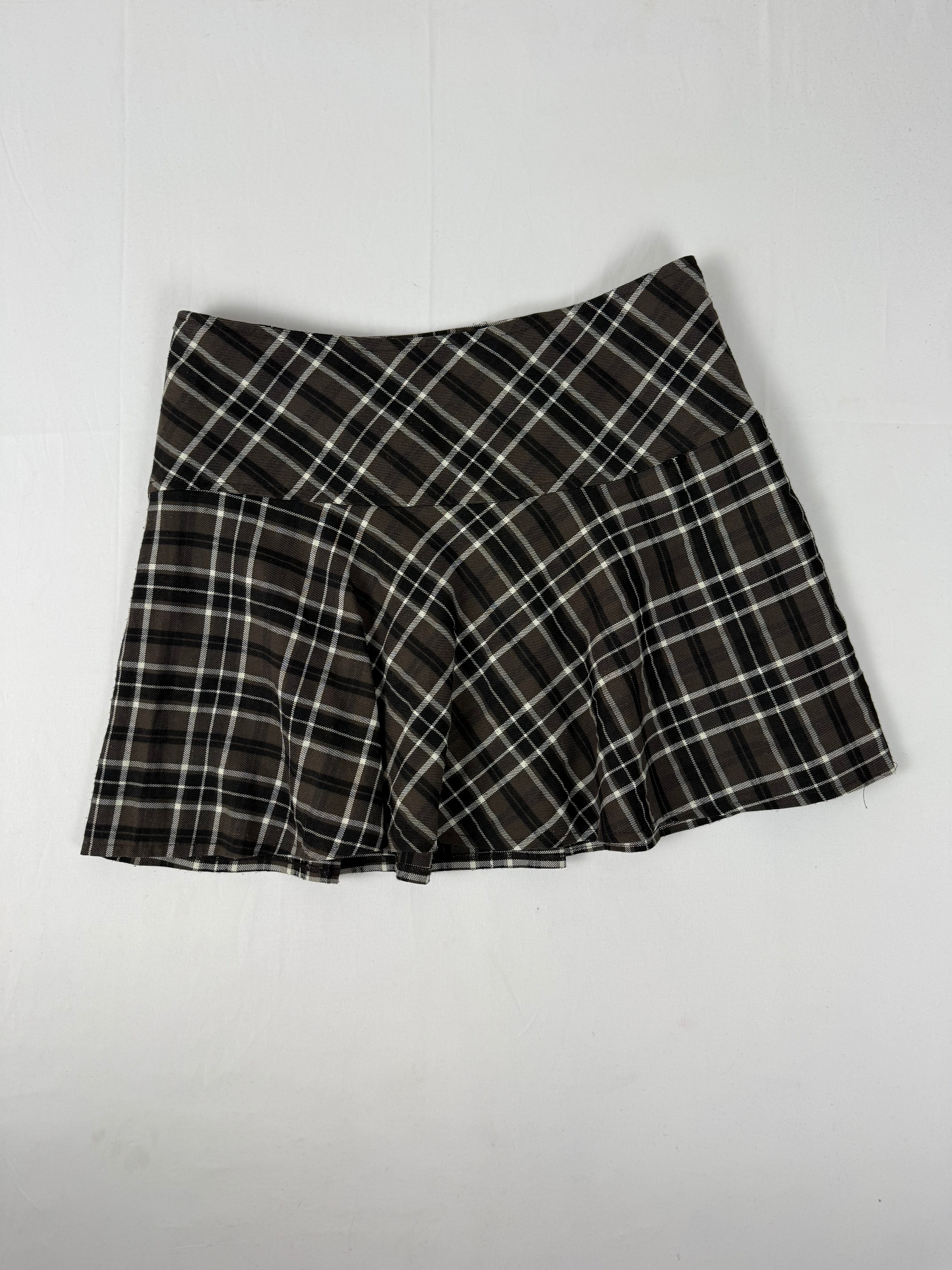 Black check print pleated mini skirt (M)