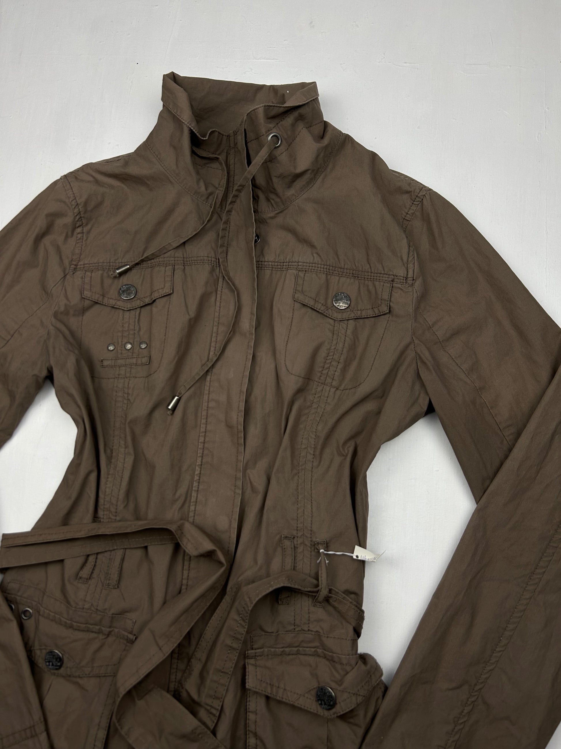 Brown cotton zip up trench jacket (L)