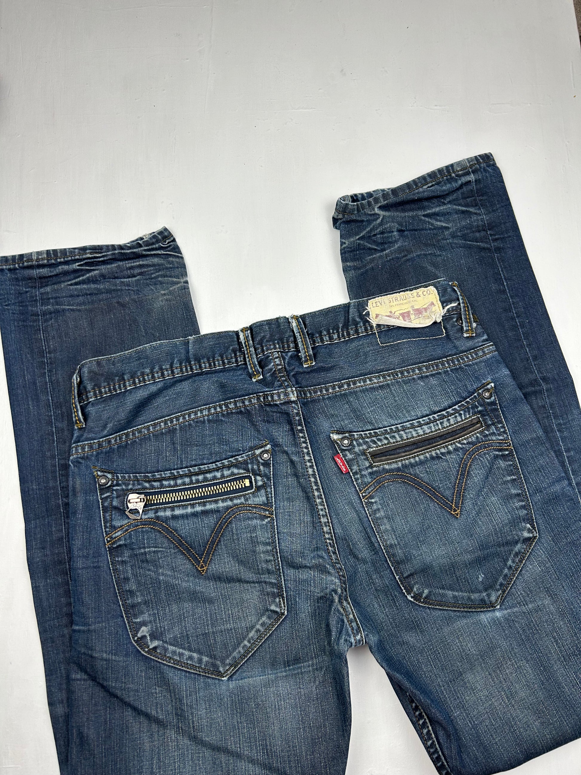 Navy blue low rise baggy denim pants (L)