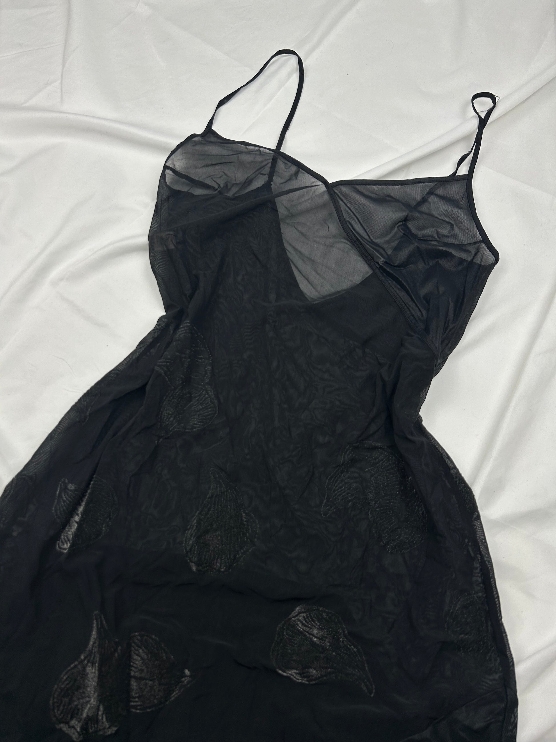 Black see trough embroidered mesh maxi dress (S/M)