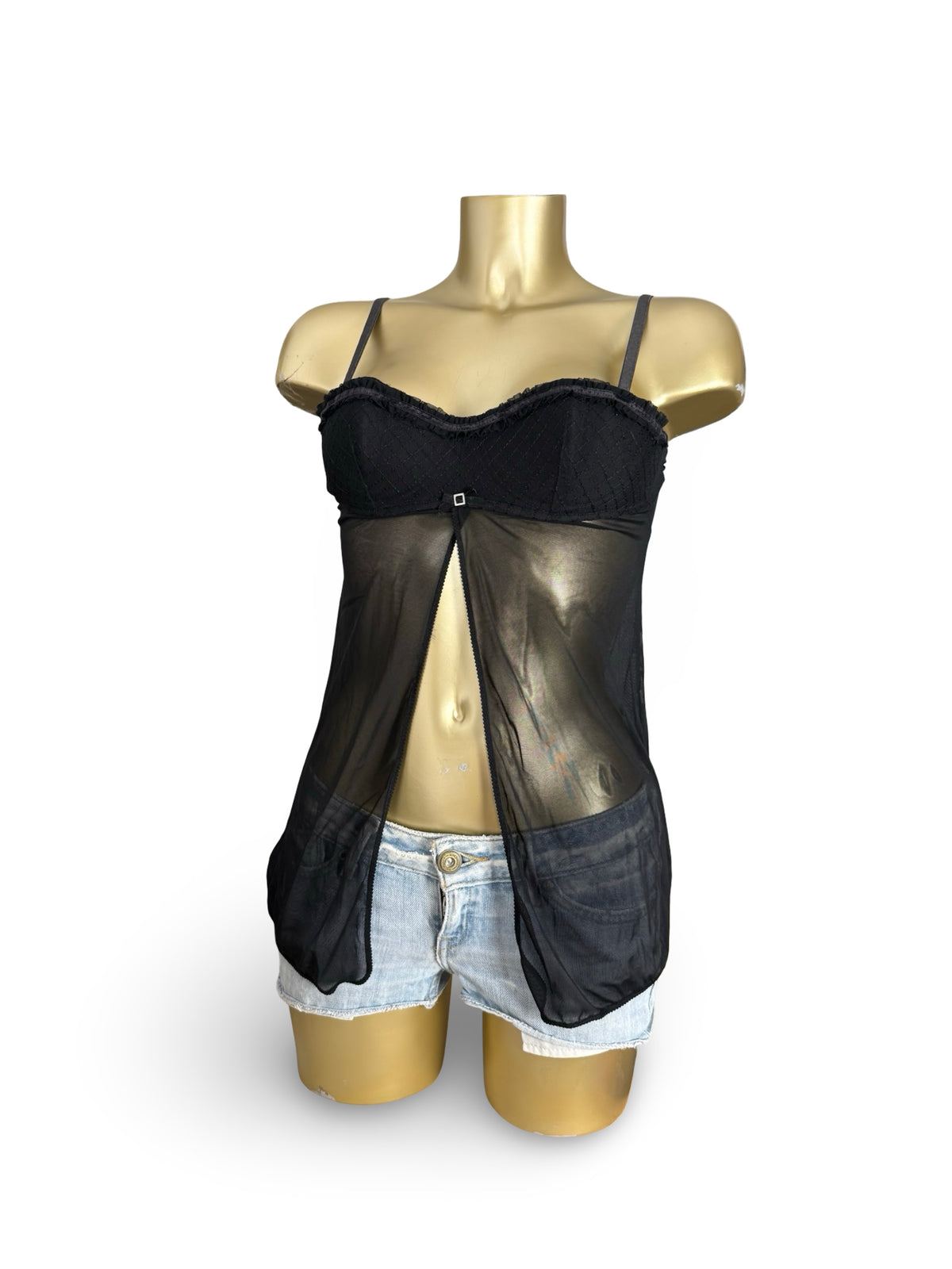 Black babydoll mesh open front top (S)