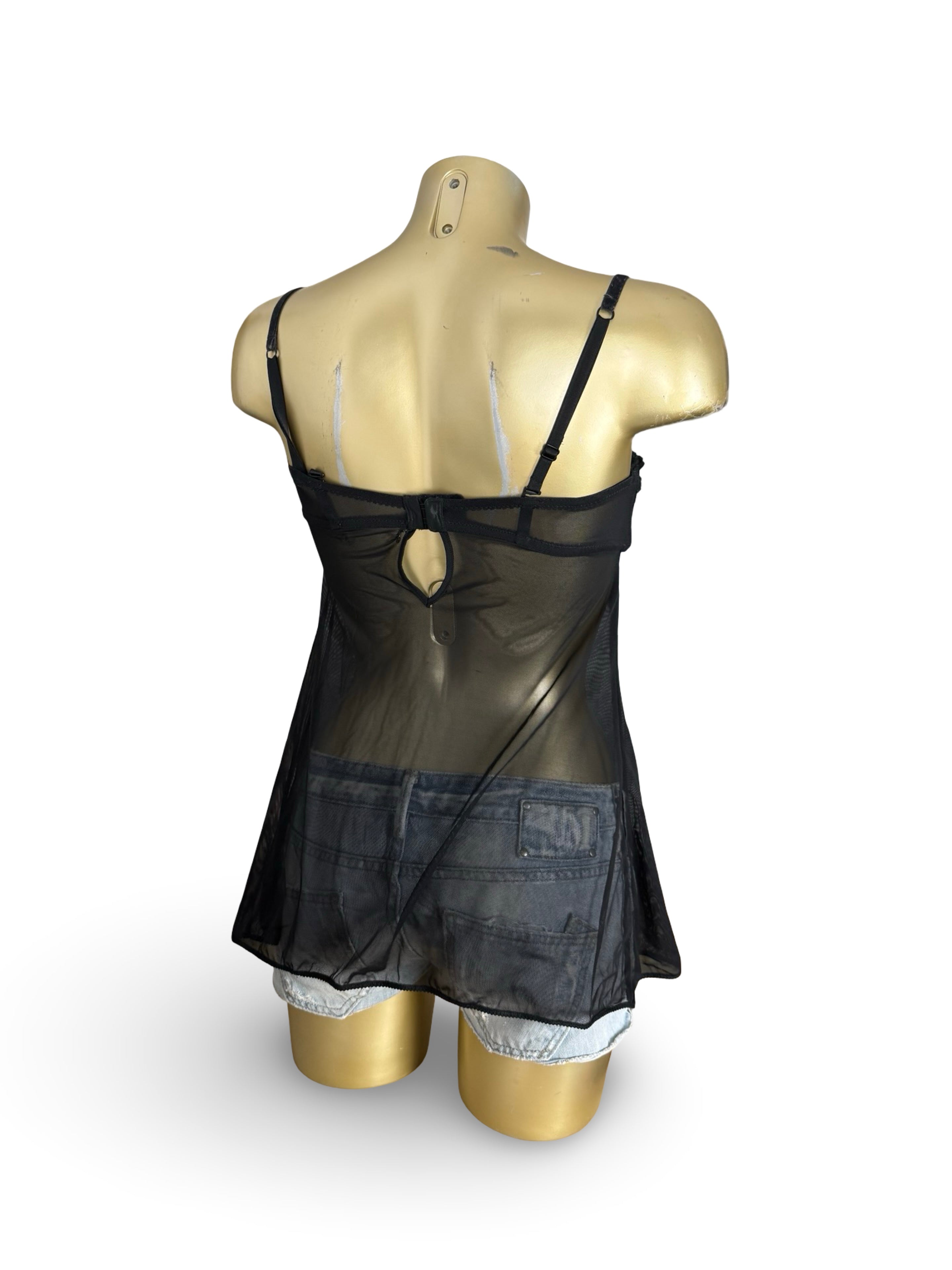 Black babydoll mesh open front top (S)
